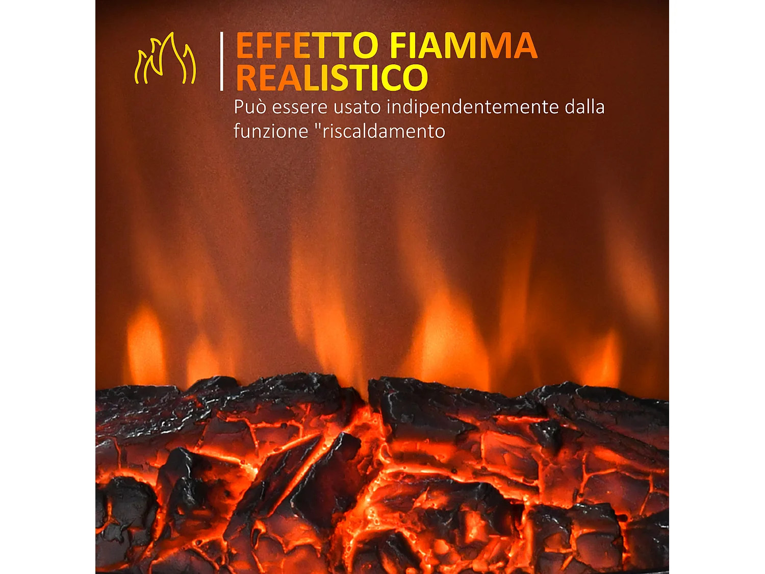 Camino elettrico effetto fiamma e termostato 1000-2000W nero
