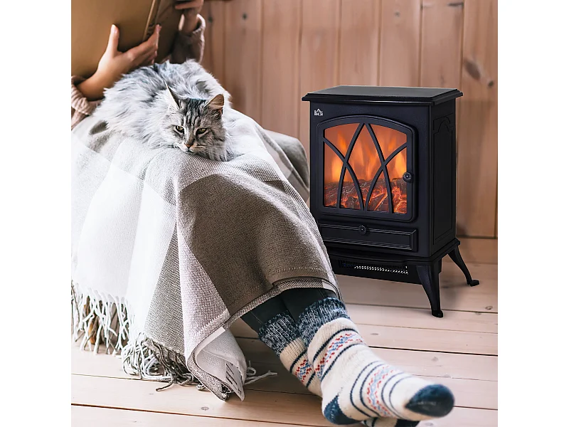 Camino elettrico effetto fiamma e termostato 1000-2000W nero