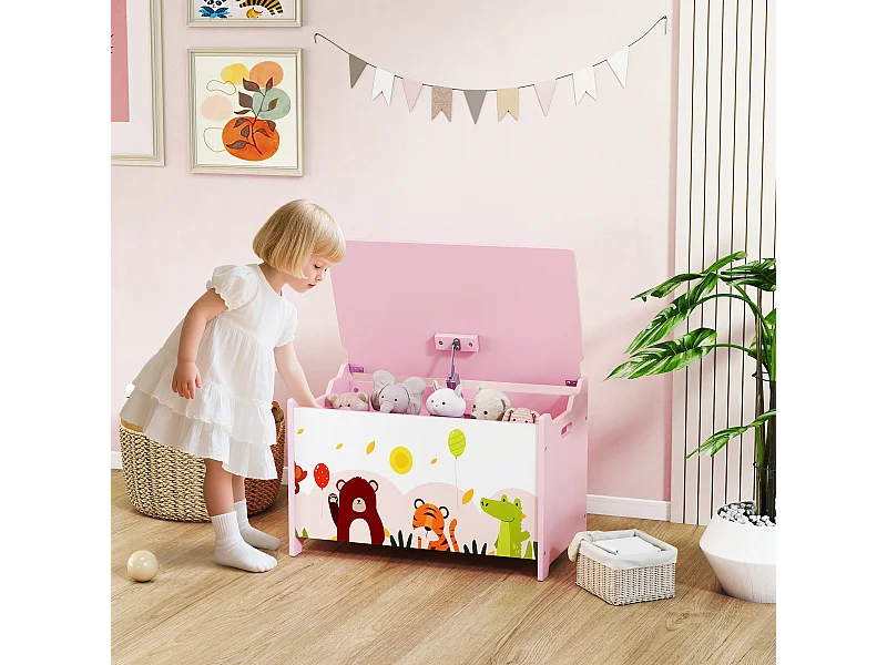 Baule portagiochi per bambini contenitore per giocattoli in legno con cerniere di sicurezza