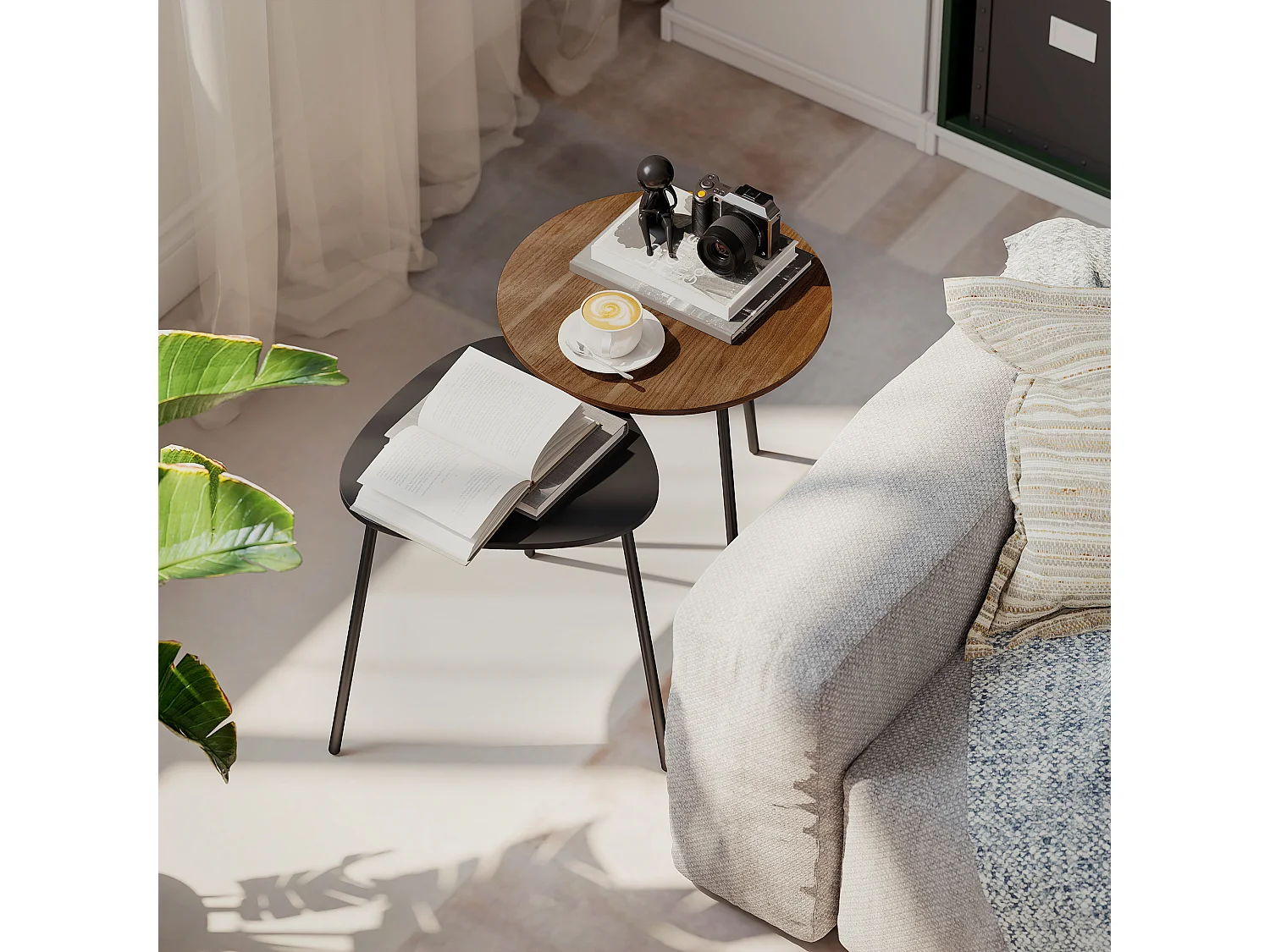 Set di 2 tavolini da salotto impilabili tavolini bassi con telaio in metallo per soggiorno