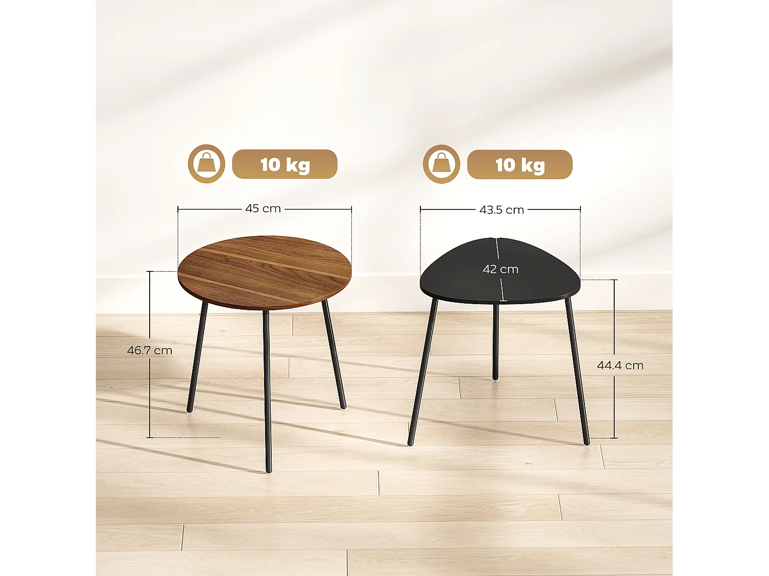 Set di 2 tavolini da salotto impilabili tavolini bassi con telaio in metallo per soggiorno