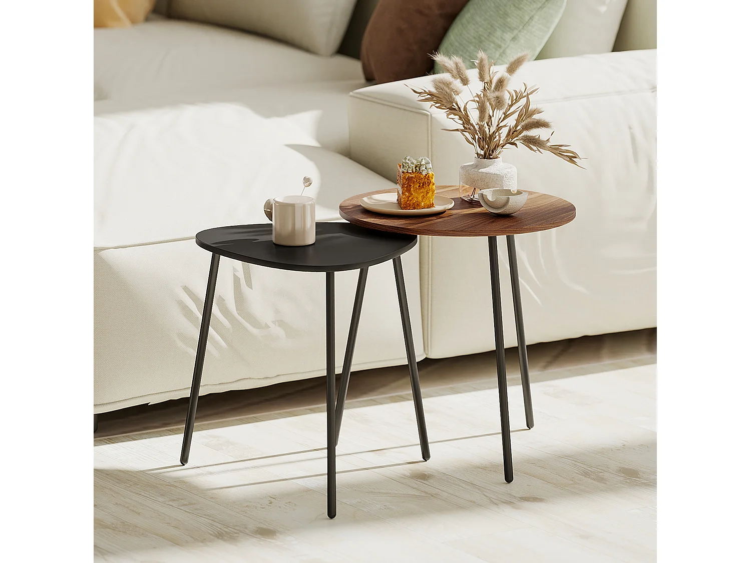 Set di 2 tavolini da salotto impilabili tavolini bassi con telaio in metallo per soggiorno