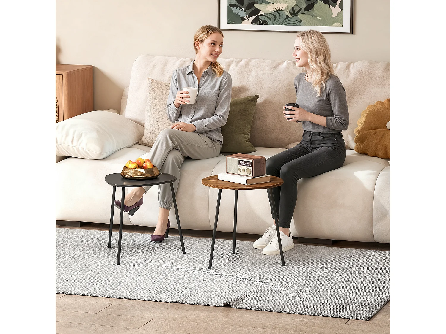 Set di 2 tavolini da salotto impilabili tavolini bassi con telaio in metallo per soggiorno