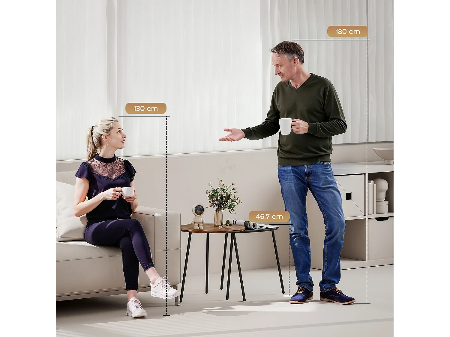 Set di 2 tavolini da salotto impilabili tavolini bassi con telaio in metallo per soggiorno