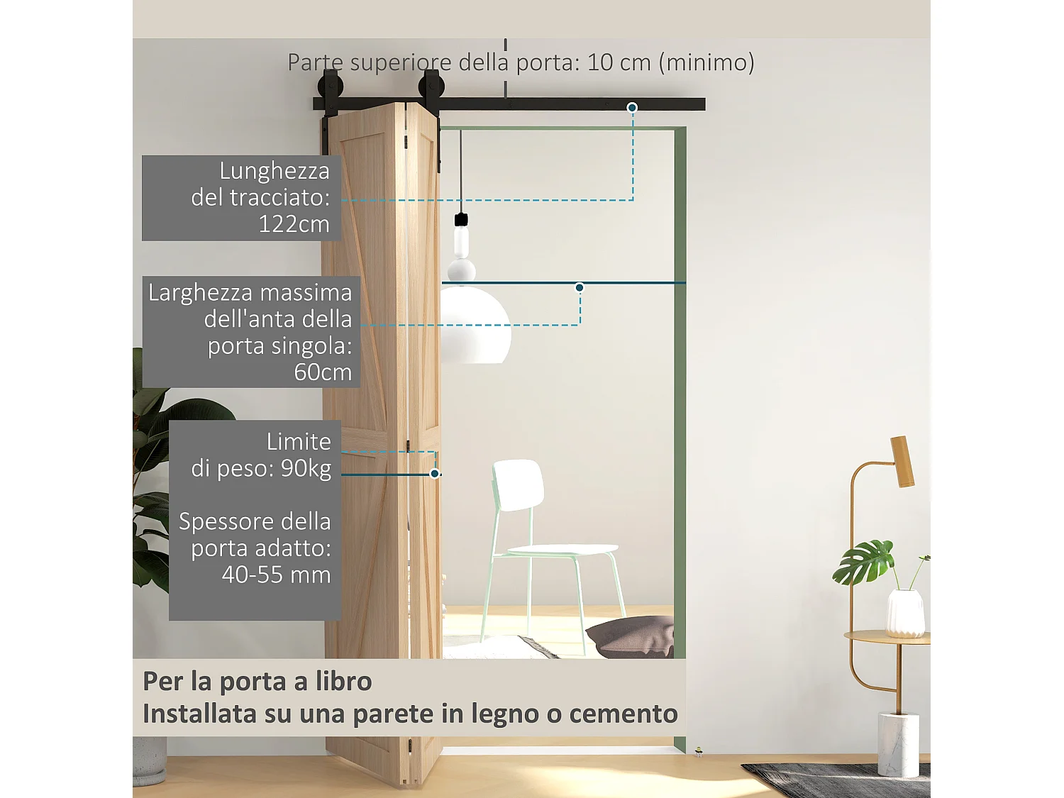 Kit per porta scorrevole in acciaio al carbonio nero 122x0.5x4 cm