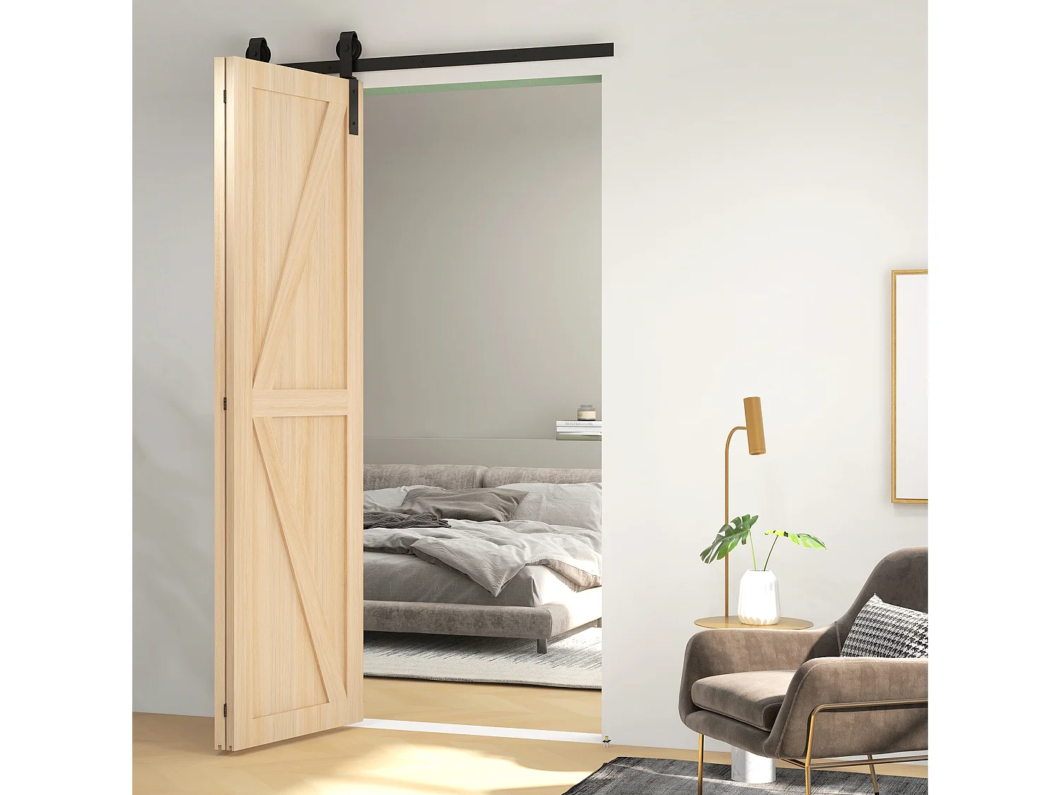 Kit per porta scorrevole in acciaio al carbonio nero 122x0.5x4 cm