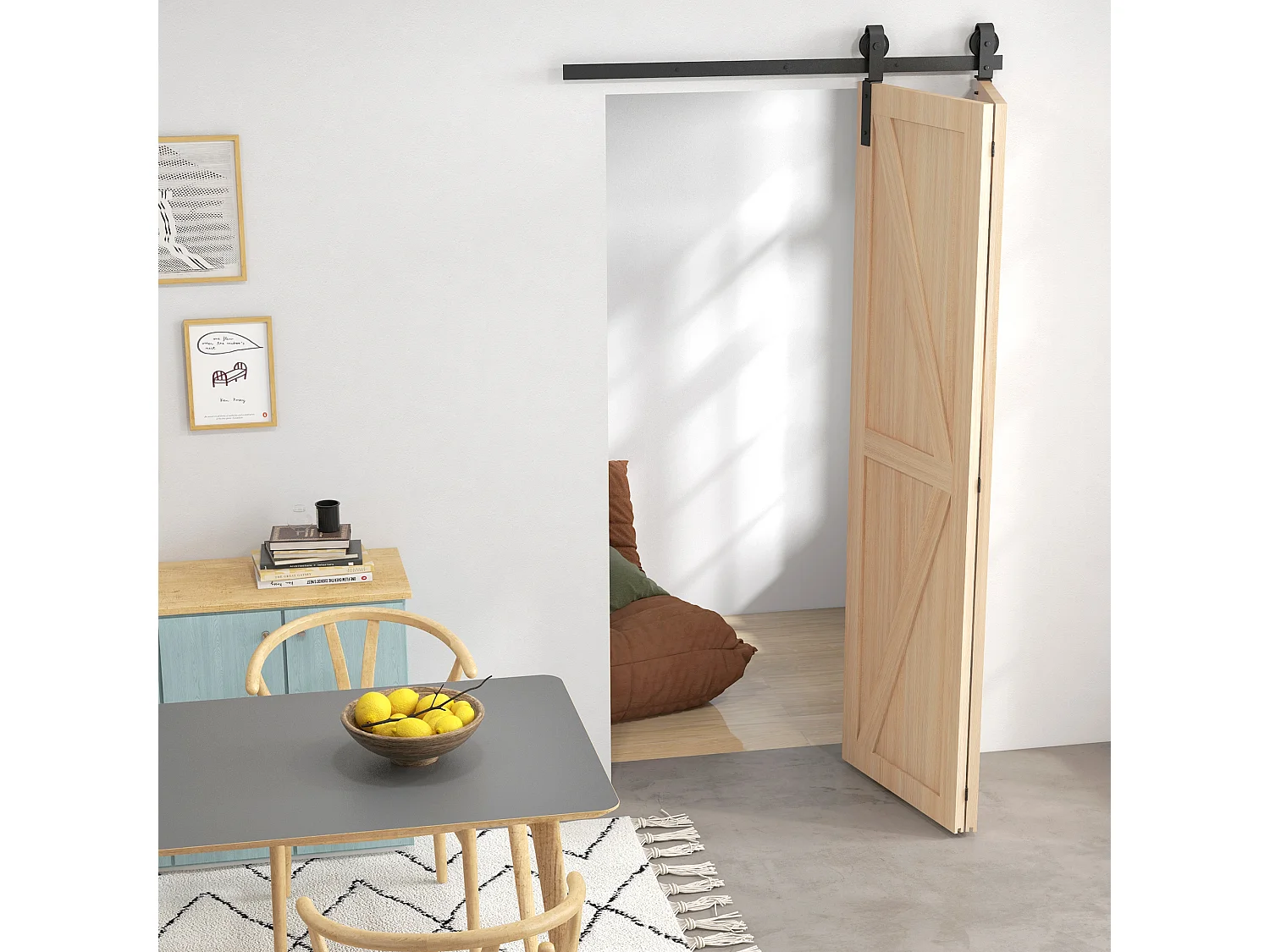 Kit per porta scorrevole in acciaio al carbonio nero 122x0.5x4 cm