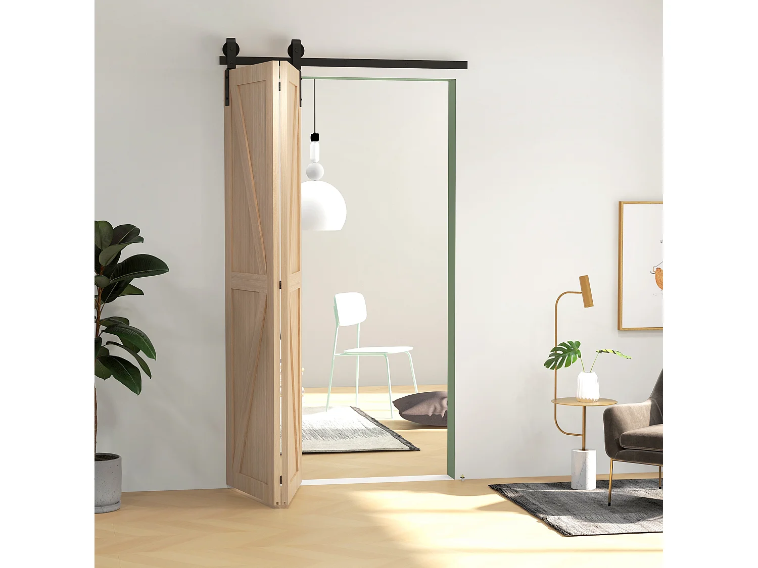 Kit per porta scorrevole in acciaio al carbonio nero 122x0.5x4 cm