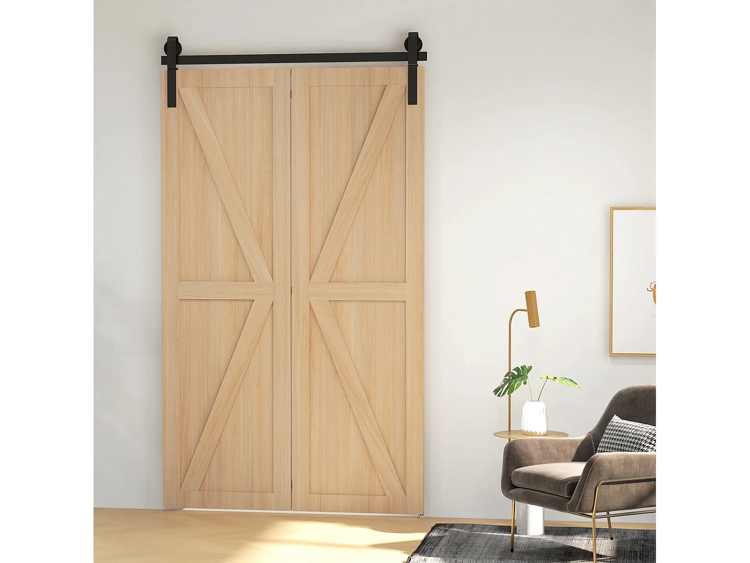 Kit per porta scorrevole in acciaio al carbonio nero 122x0.5x4 cm