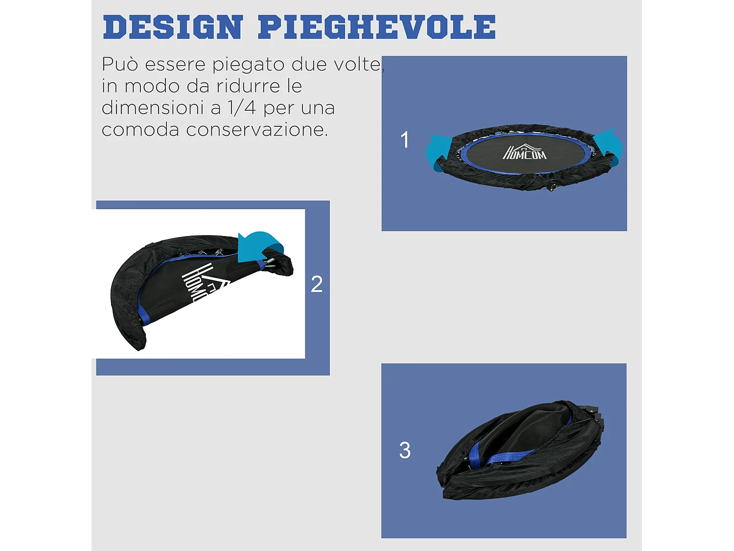 Trampolino fitness pieghevole 102 cm con manubrio regolabile blu