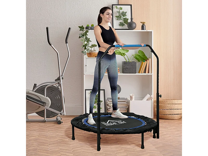 Trampolino fitness pieghevole 102 cm con manubrio regolabile blu