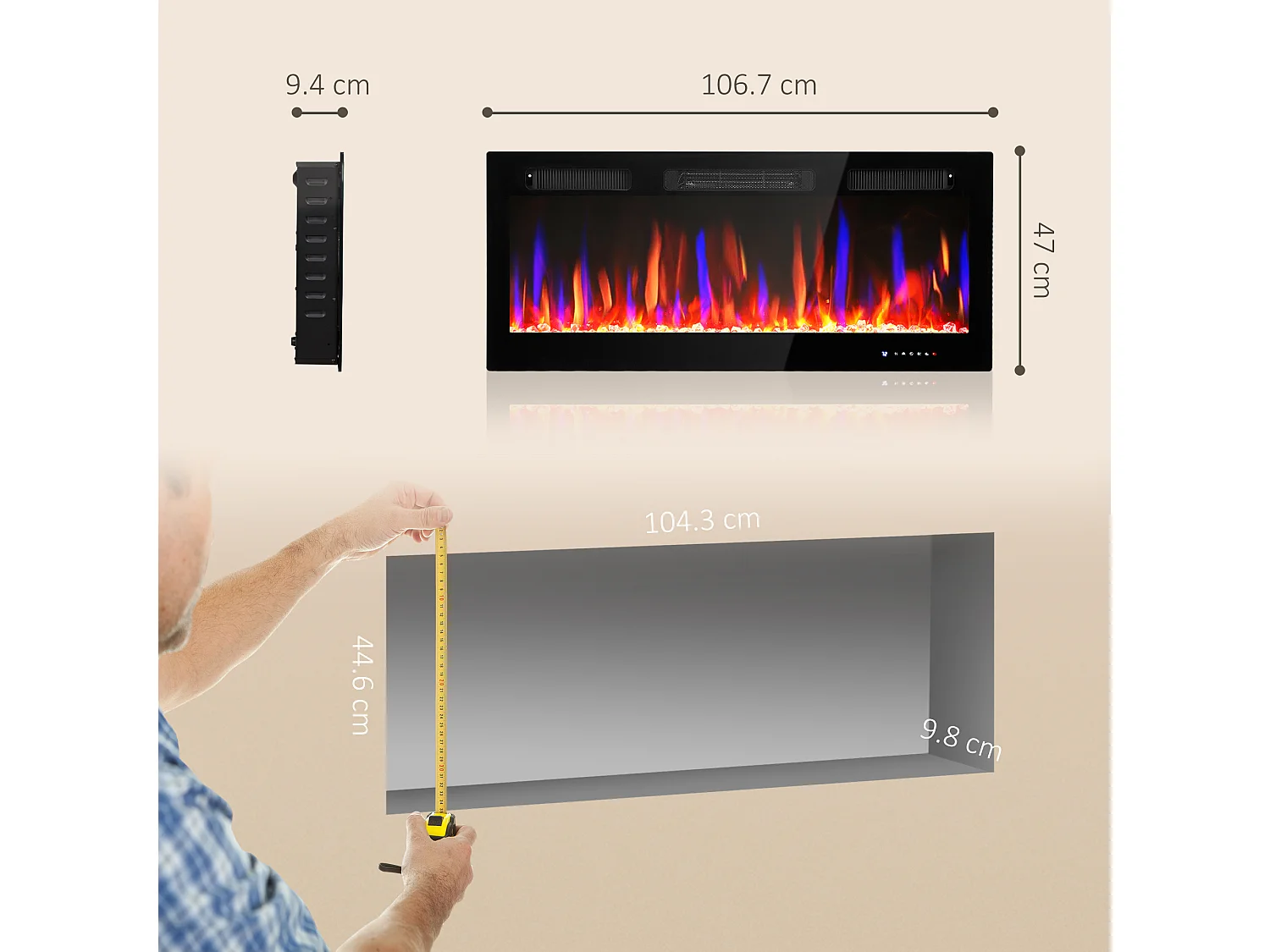 Camino elettrico da parete 900/1800w riscaldamento ultra sottile 9.4cm