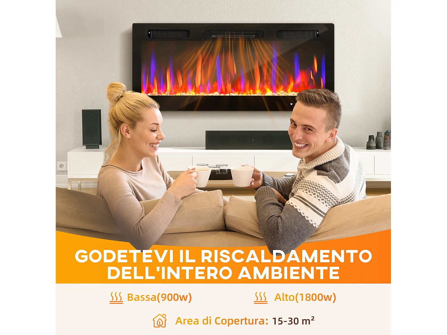 Camino elettrico da parete 900/1800w riscaldamento ultra sottile 9.4cm