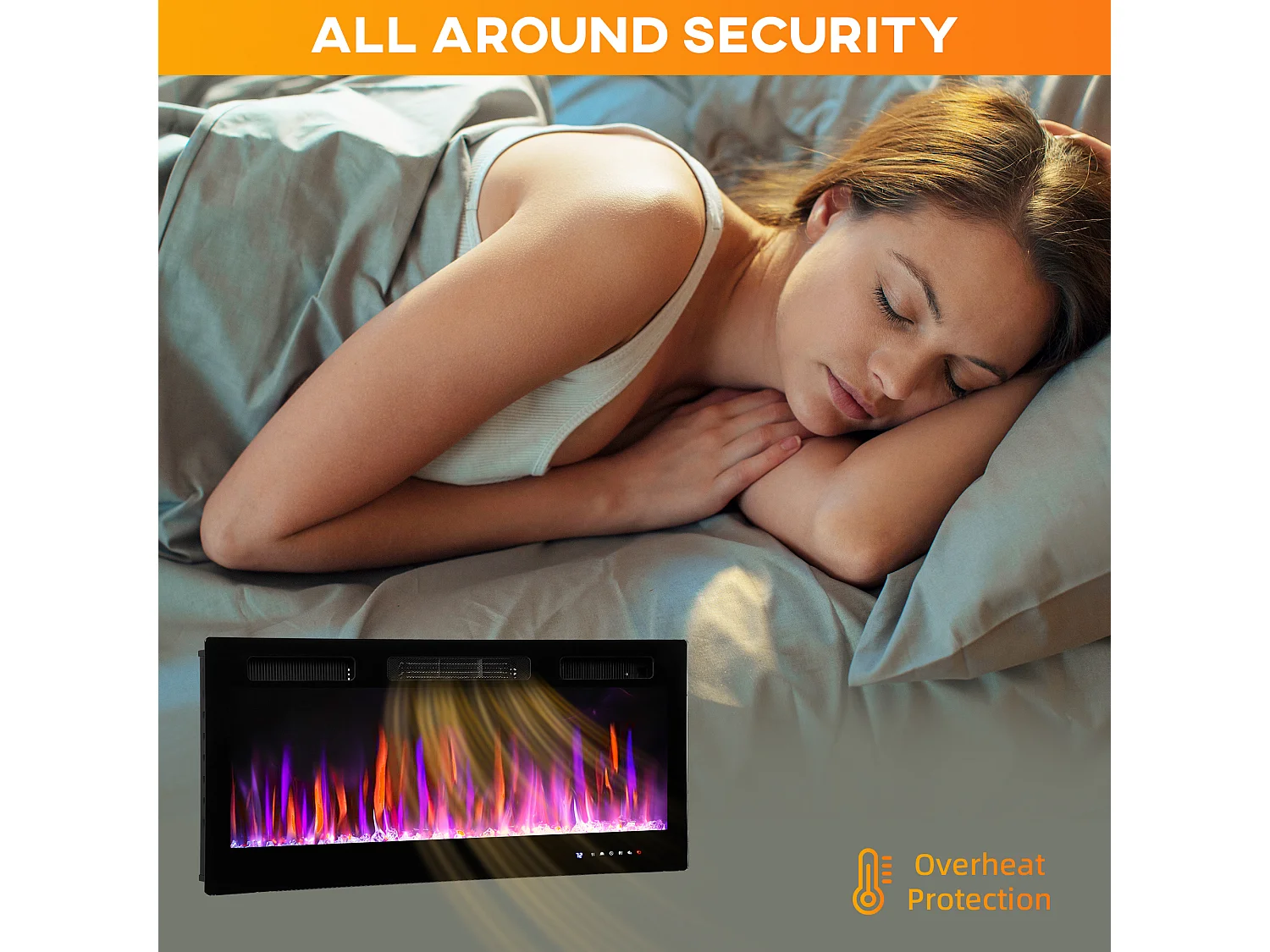 Camino elettrico da parete 900/1800w riscaldamento ultra sottile 9.4cm