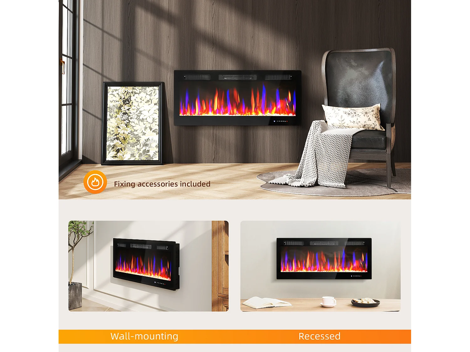 Camino elettrico da parete 900/1800w riscaldamento ultra sottile 9.4cm