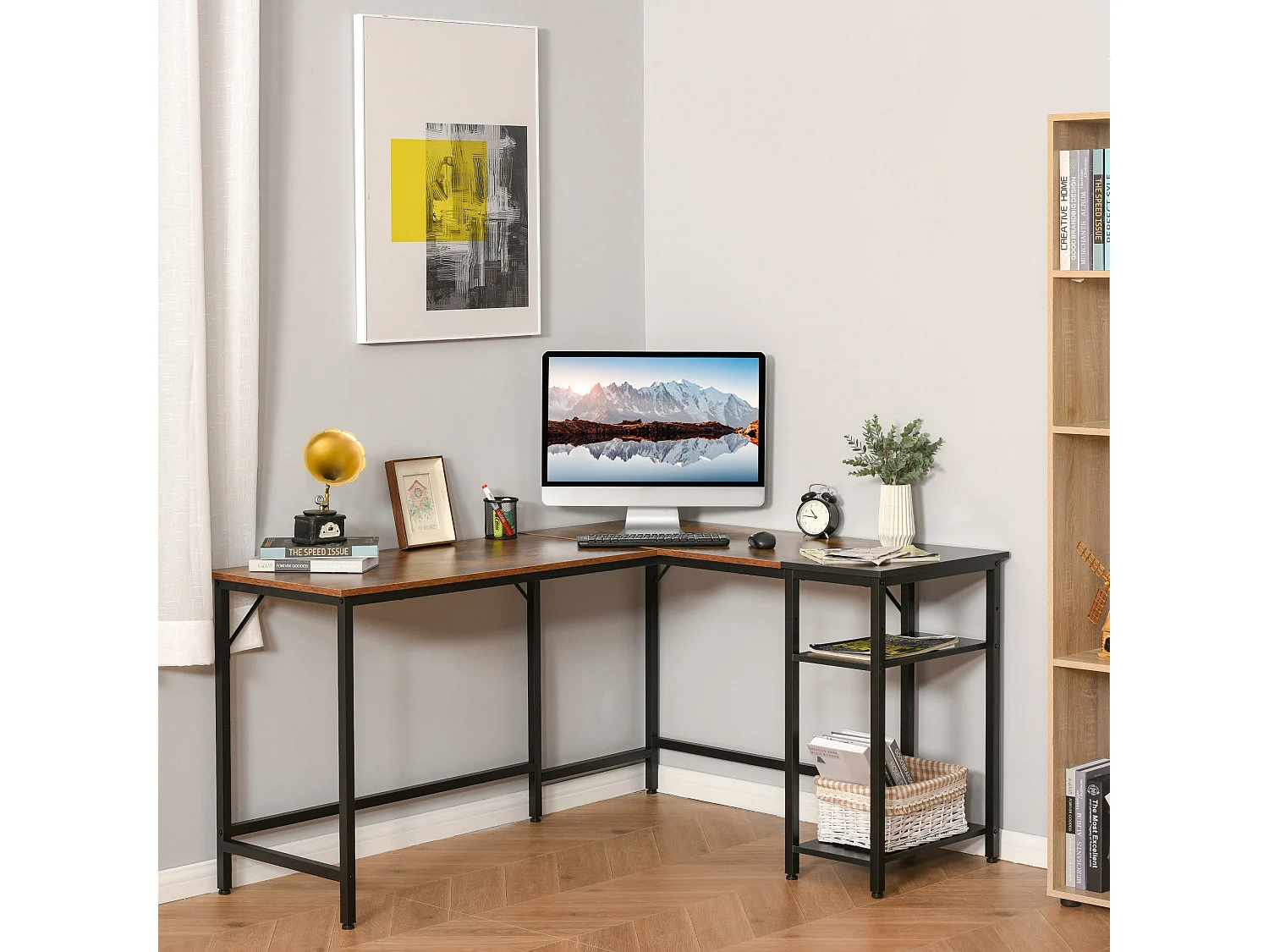 Scrivania in stile industriale in legno e metallo nero