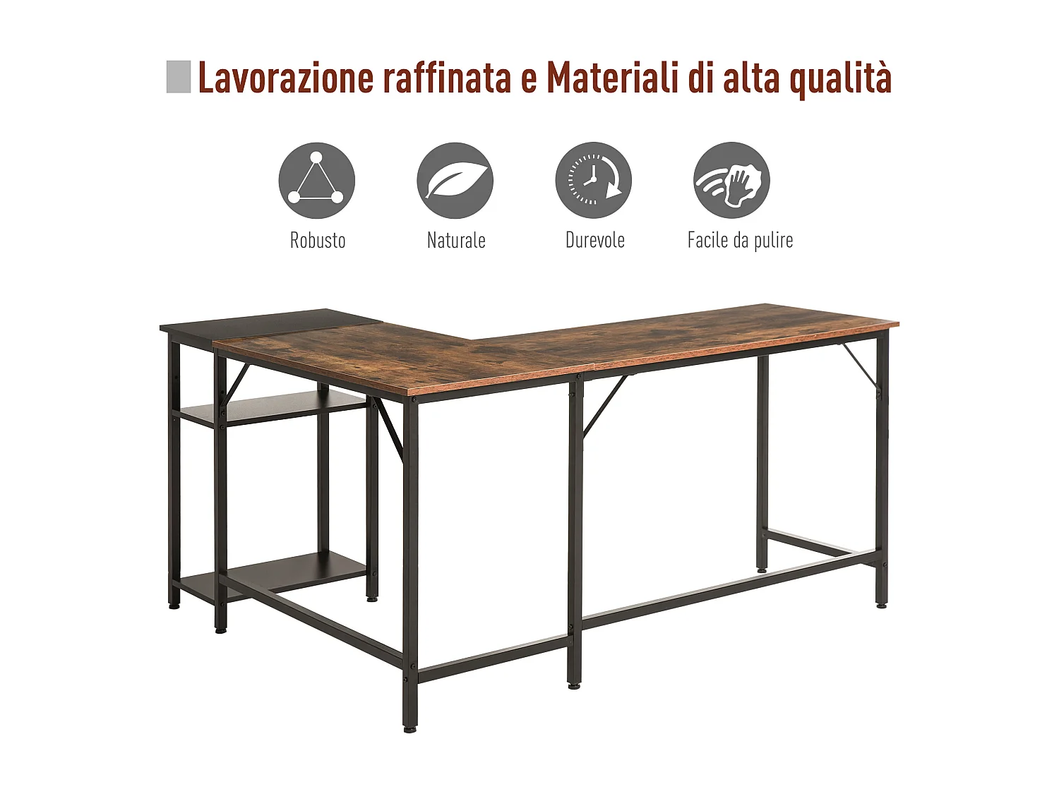 Scrivania in stile industriale in legno e metallo nero