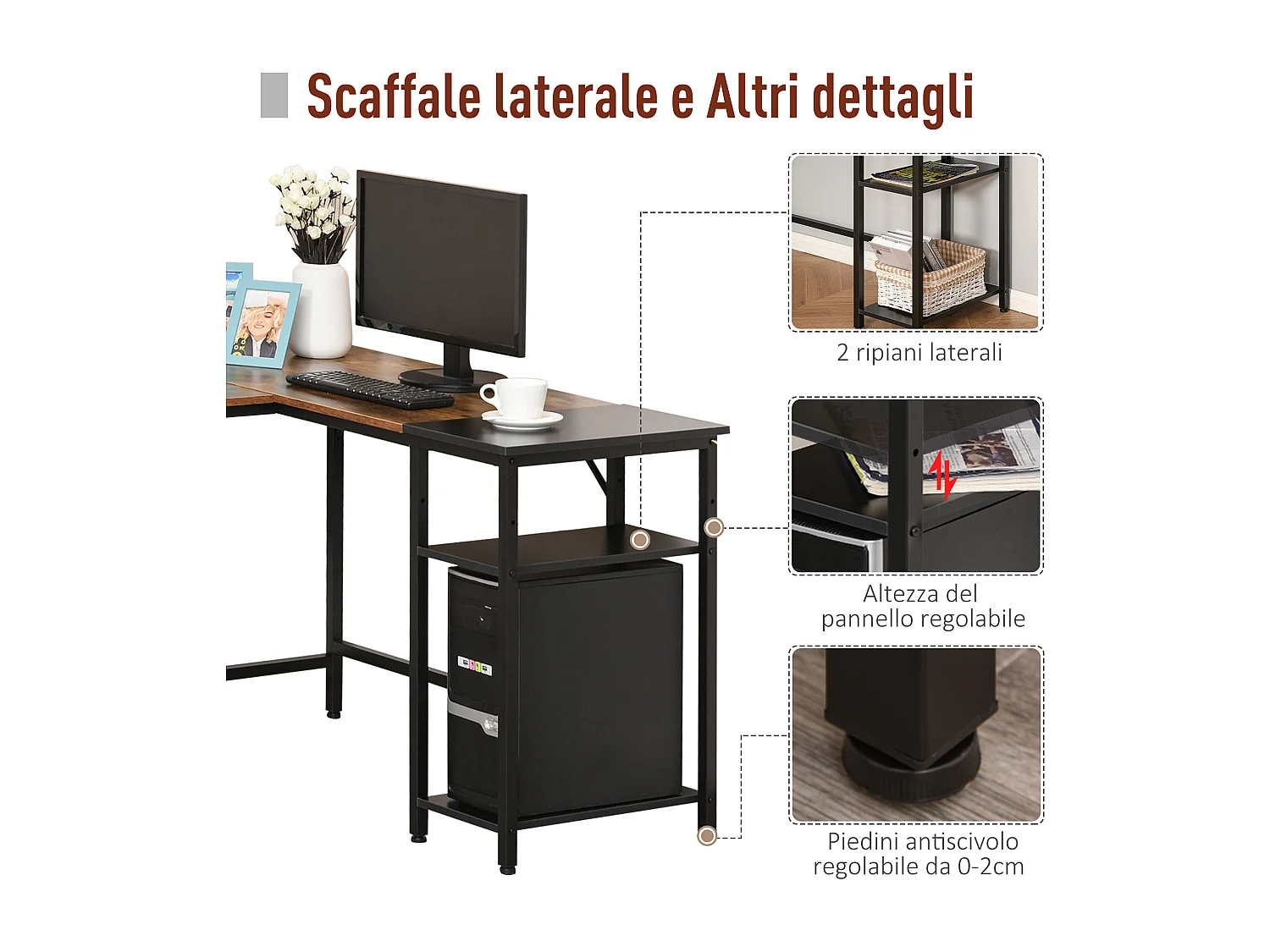 Scrivania in stile industriale in legno e metallo nero