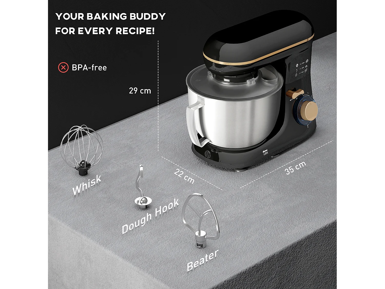 Impastatrice planetaria da 4.5l a 6 velocità con frusta e gancio