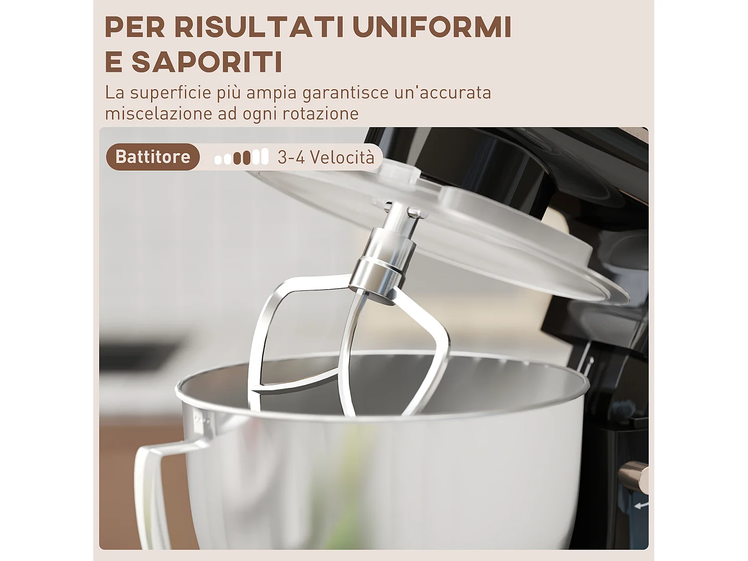 Impastatrice planetaria da 4.5l a 6 velocità con frusta e gancio