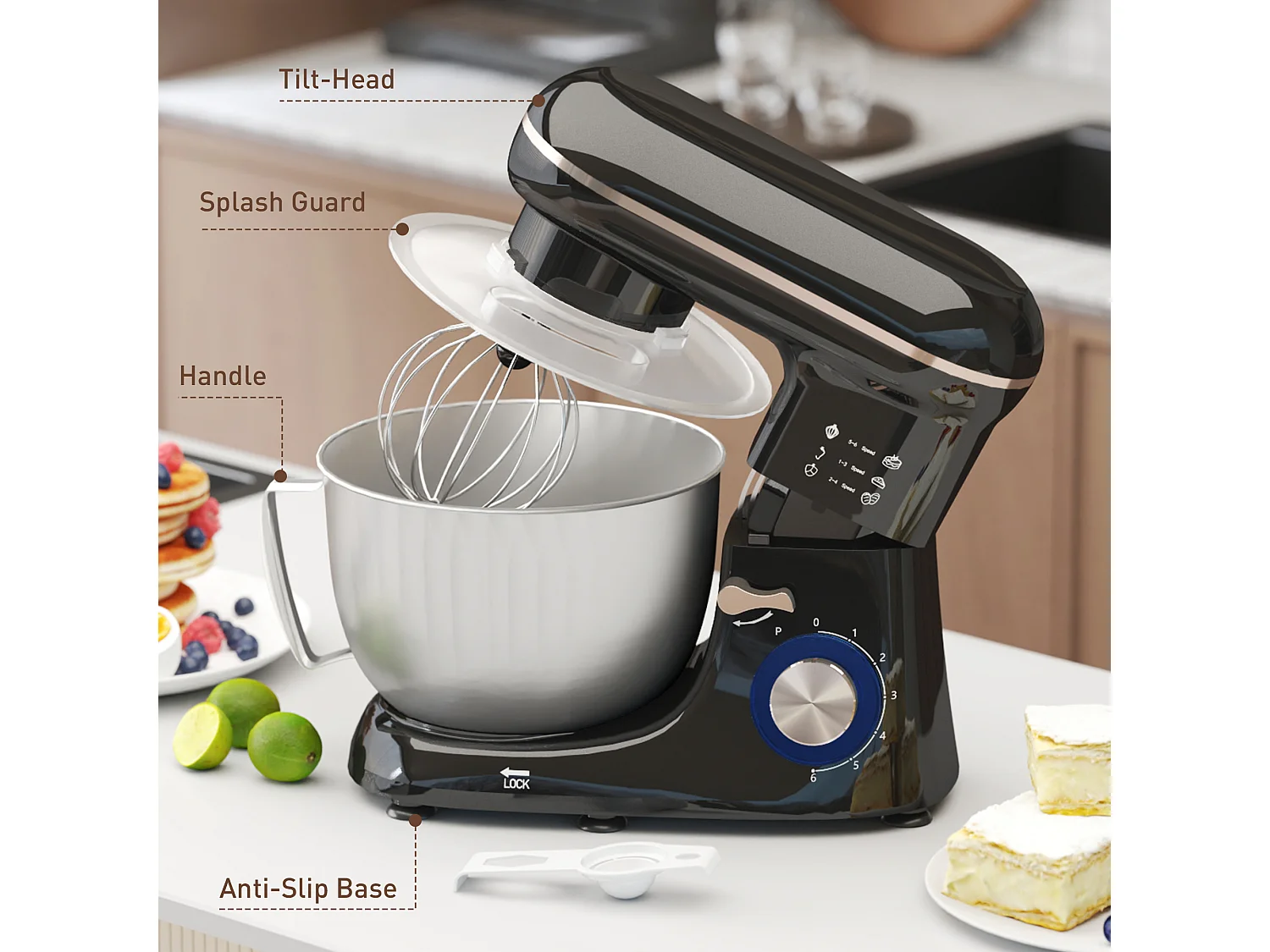 Impastatrice planetaria da 4.5l a 6 velocità con frusta e gancio