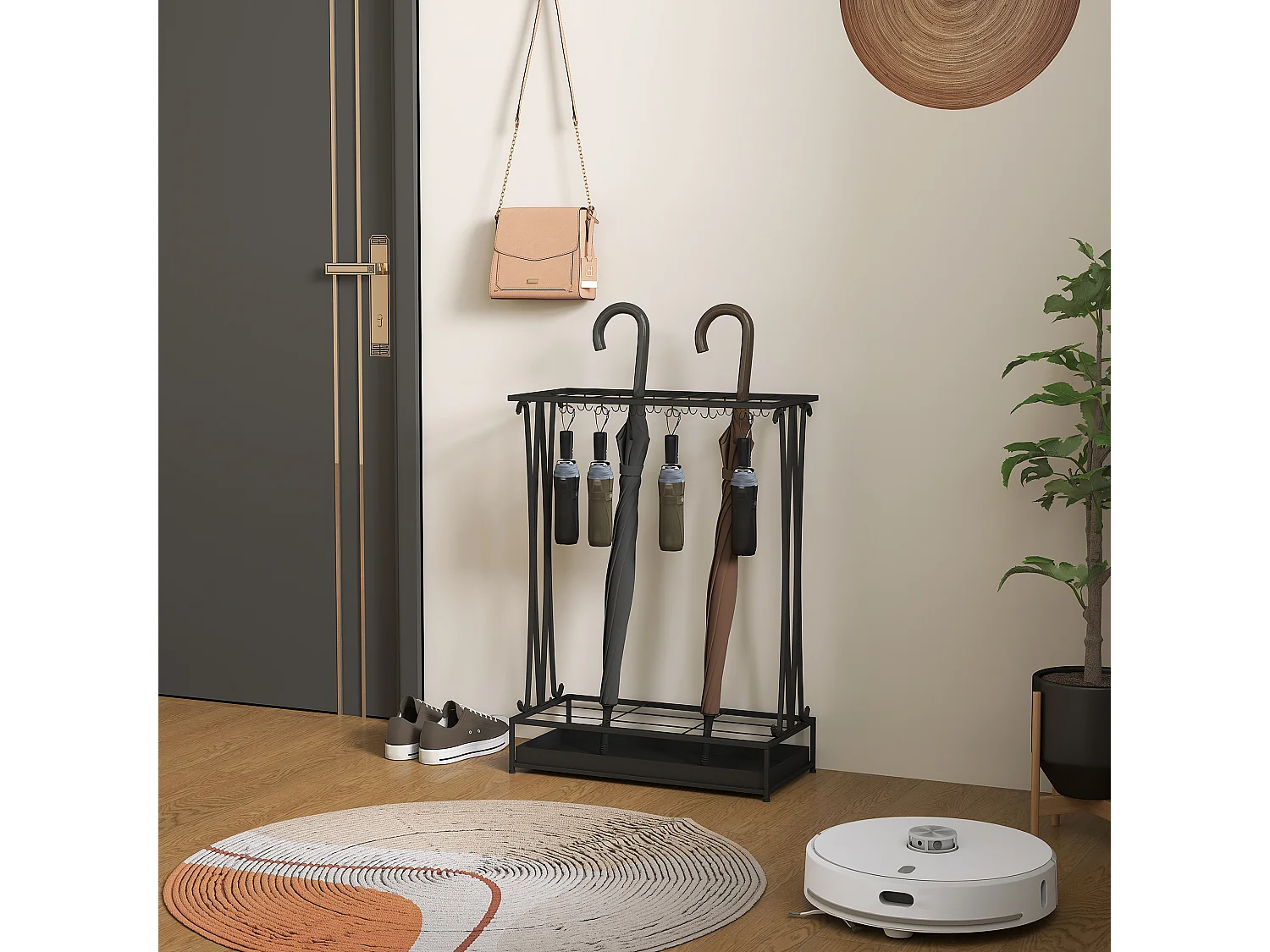 Portaombrelli per interni con vaschetta scolapioggia porta ombrelli in acciaio