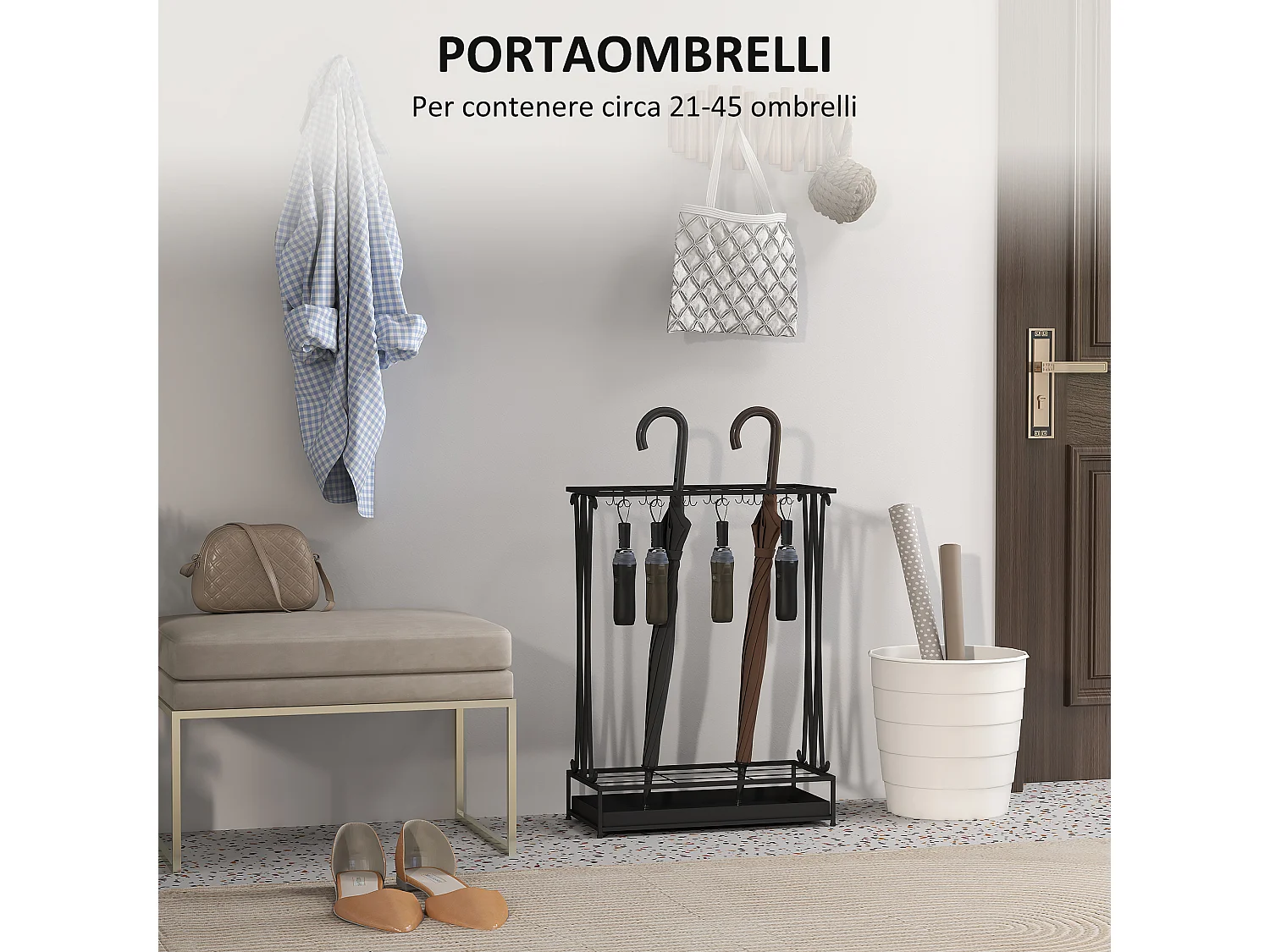 Portaombrelli per interni con vaschetta scolapioggia porta ombrelli in acciaio