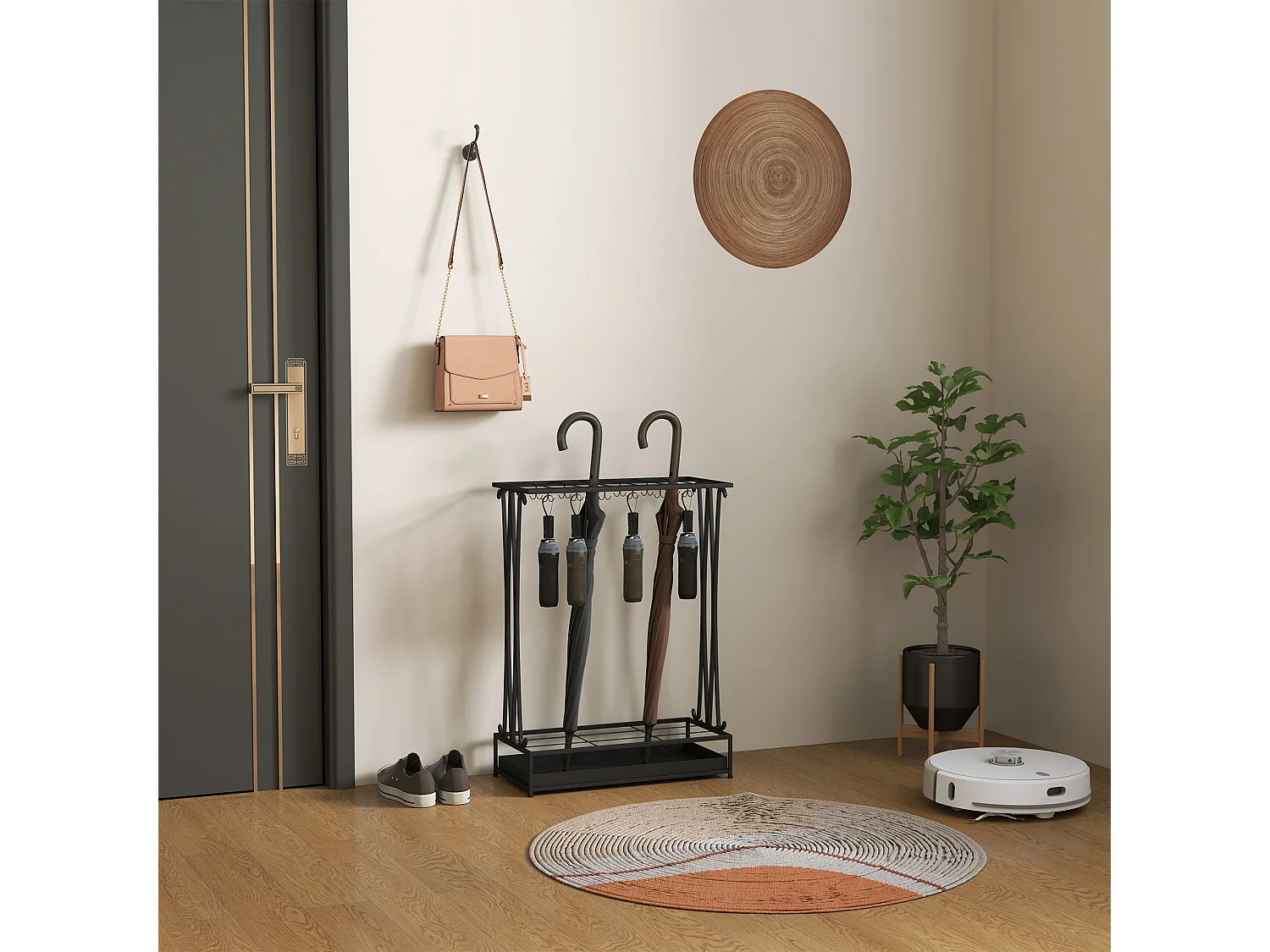 Portaombrelli per interni con vaschetta scolapioggia porta ombrelli in acciaio