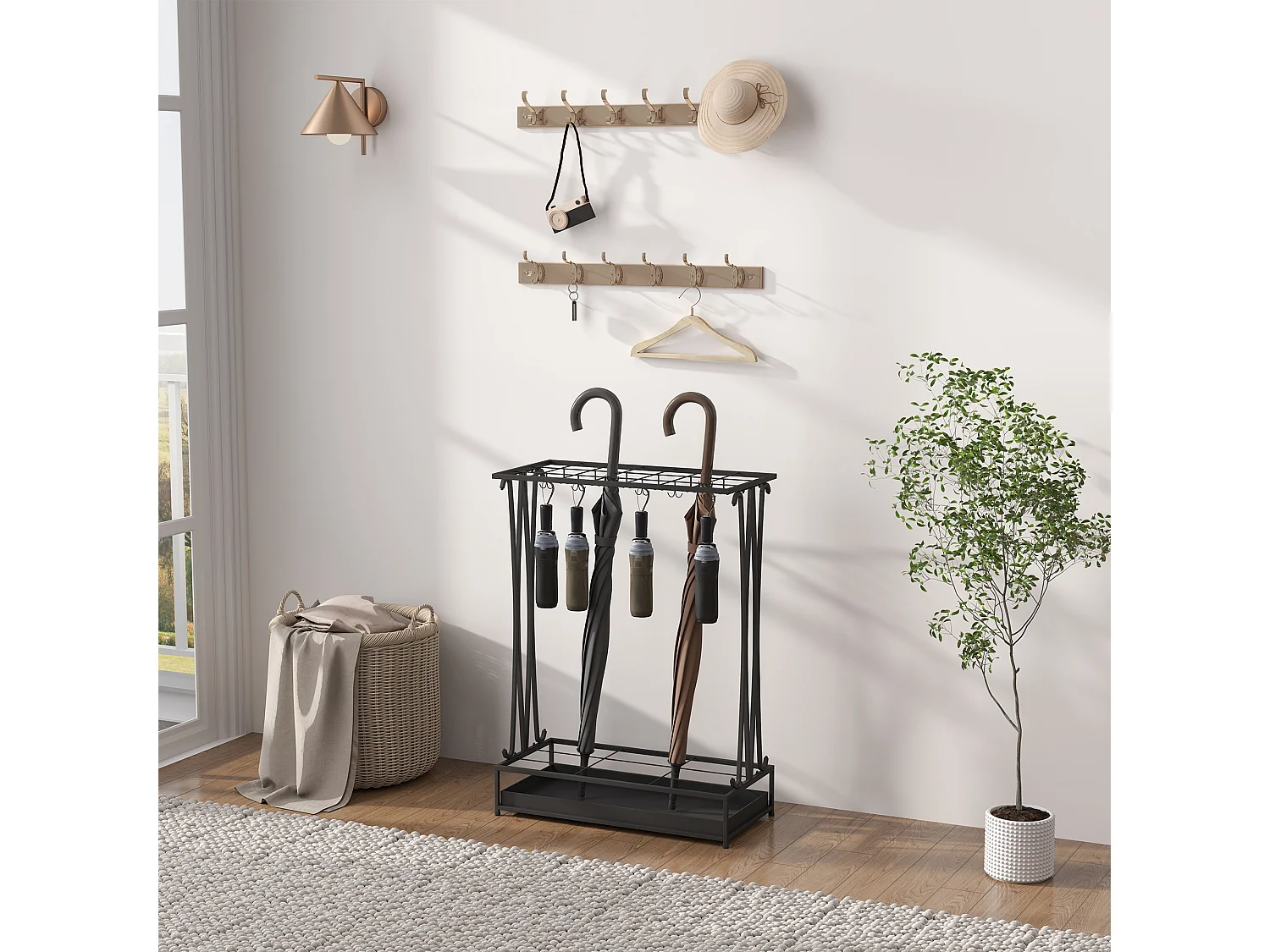 Portaombrelli per interni con vaschetta scolapioggia porta ombrelli in acciaio