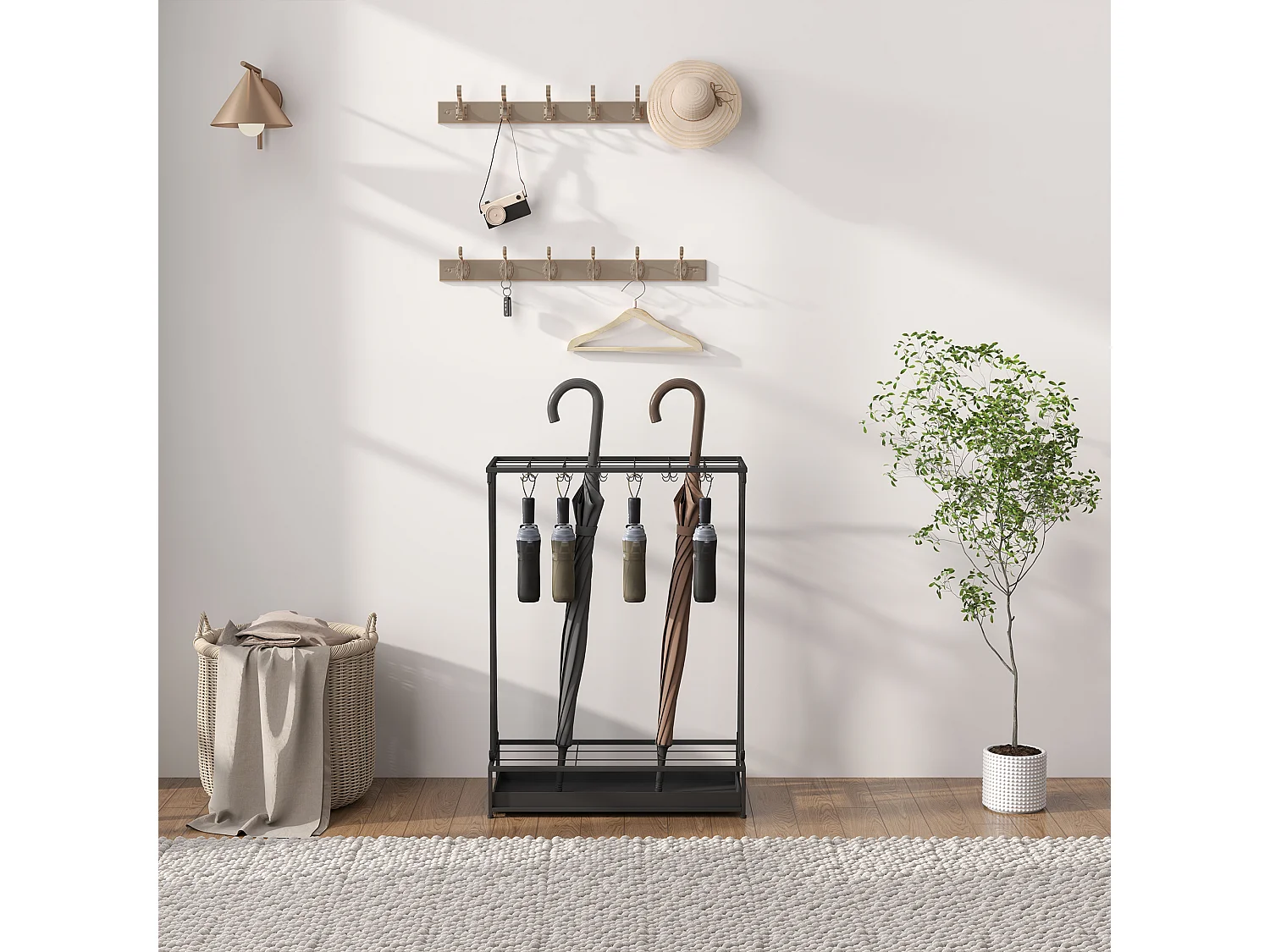 Portaombrelli per interni con vaschetta scolapioggia porta ombrelli in acciaio