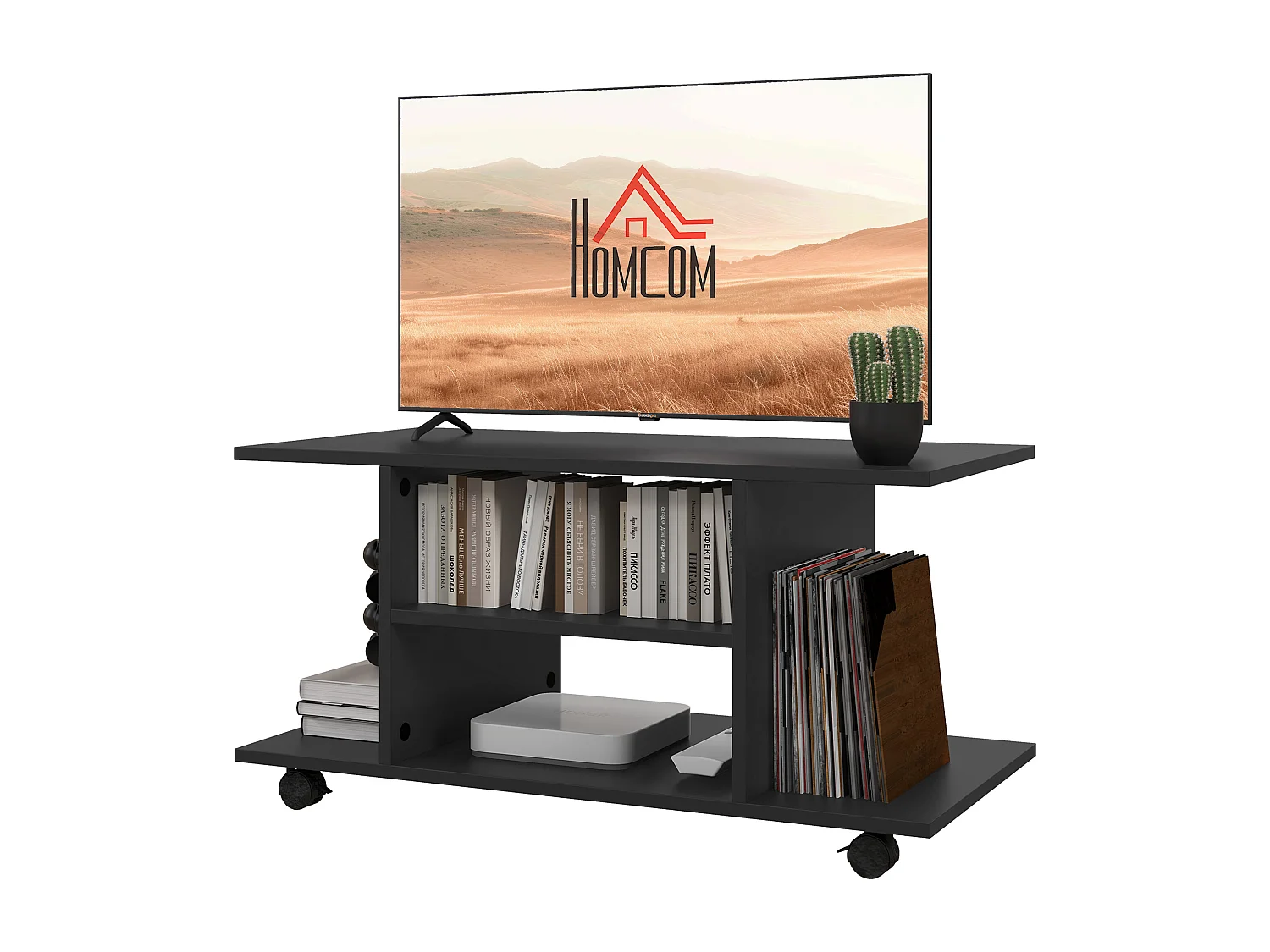 Mobile tv design moderno con ruote legno nero