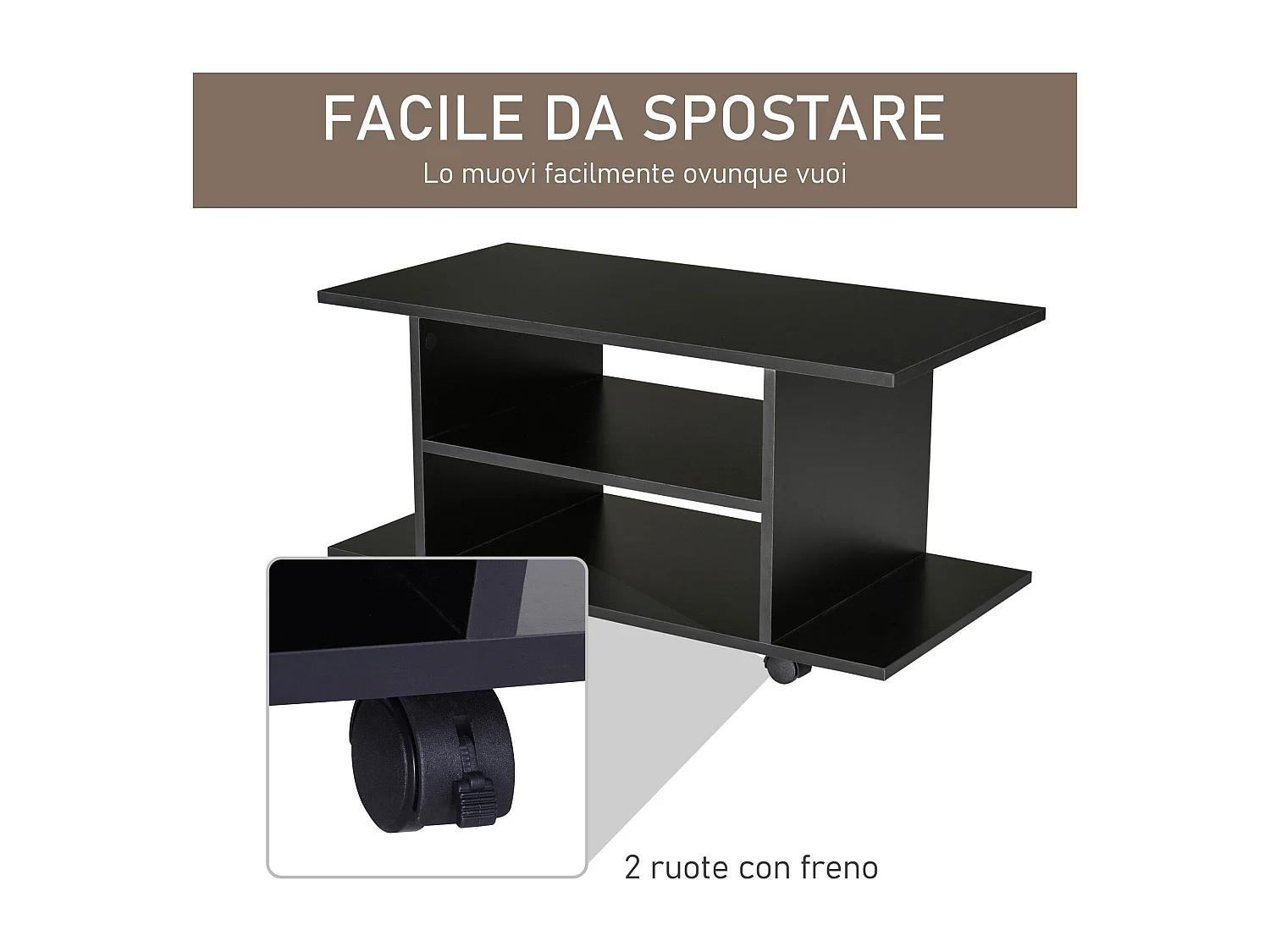 Mobile tv design moderno con ruote legno nero