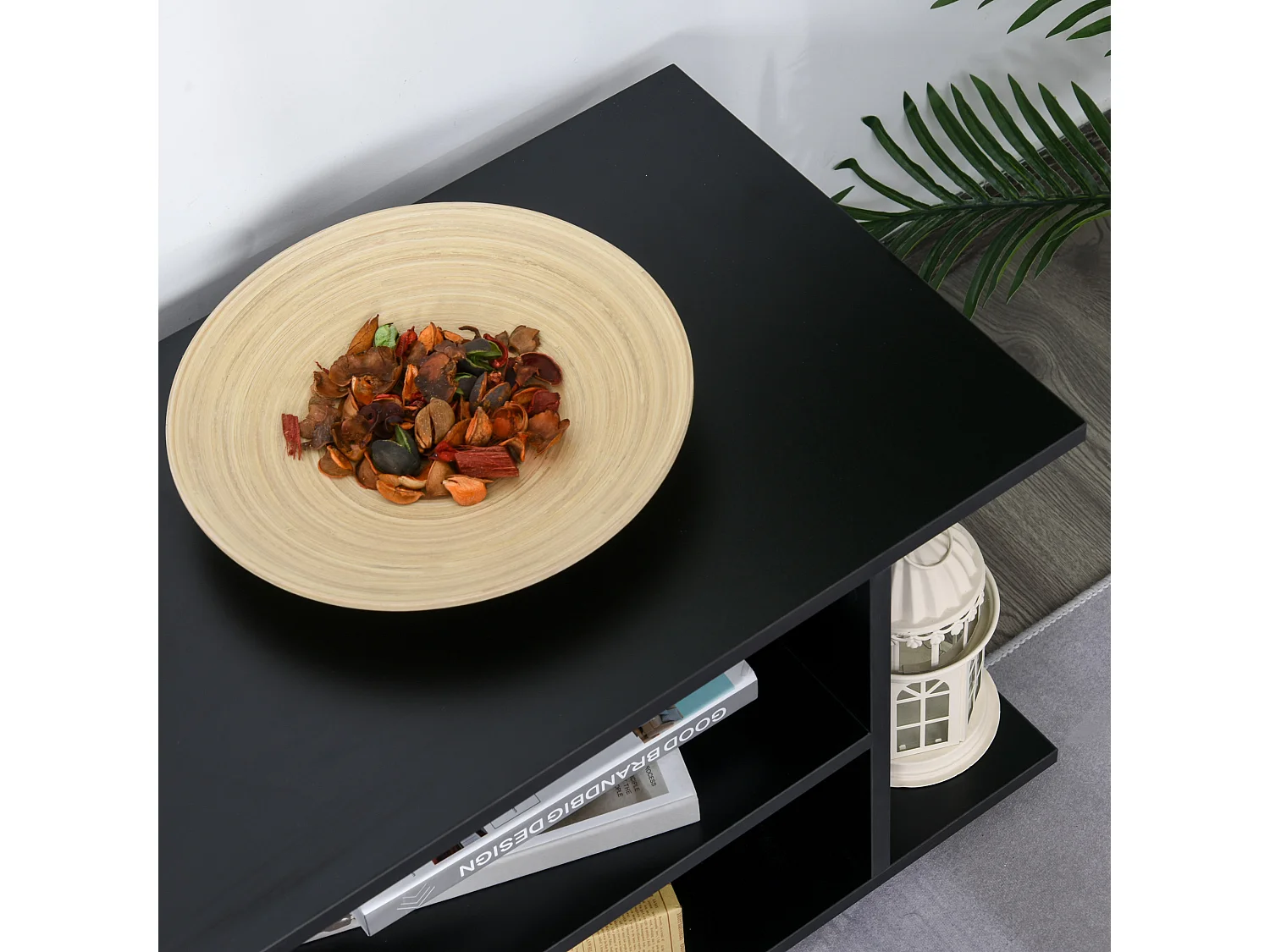 Mobile tv design moderno con ruote legno nero