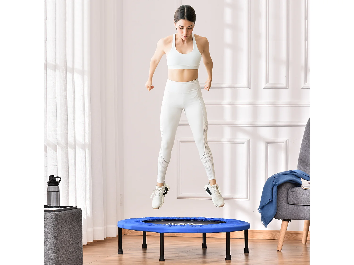 Trampolino elastico con 30 molle ø91x22.5 cm nero e blu