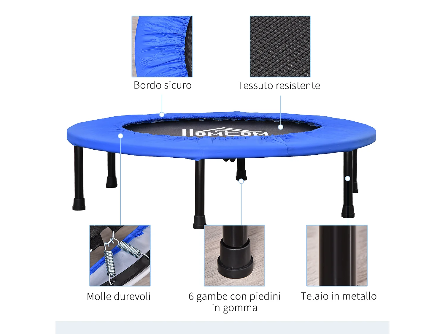 Trampolino elastico con 30 molle ø91x22.5 cm nero e blu