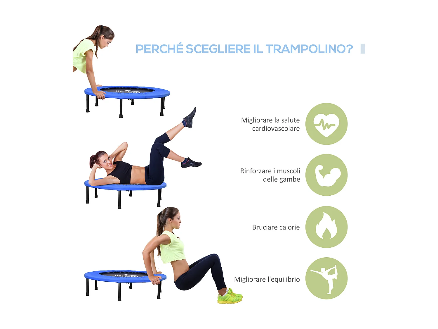 Trampolino elastico con 30 molle ø91x22.5 cm nero e blu