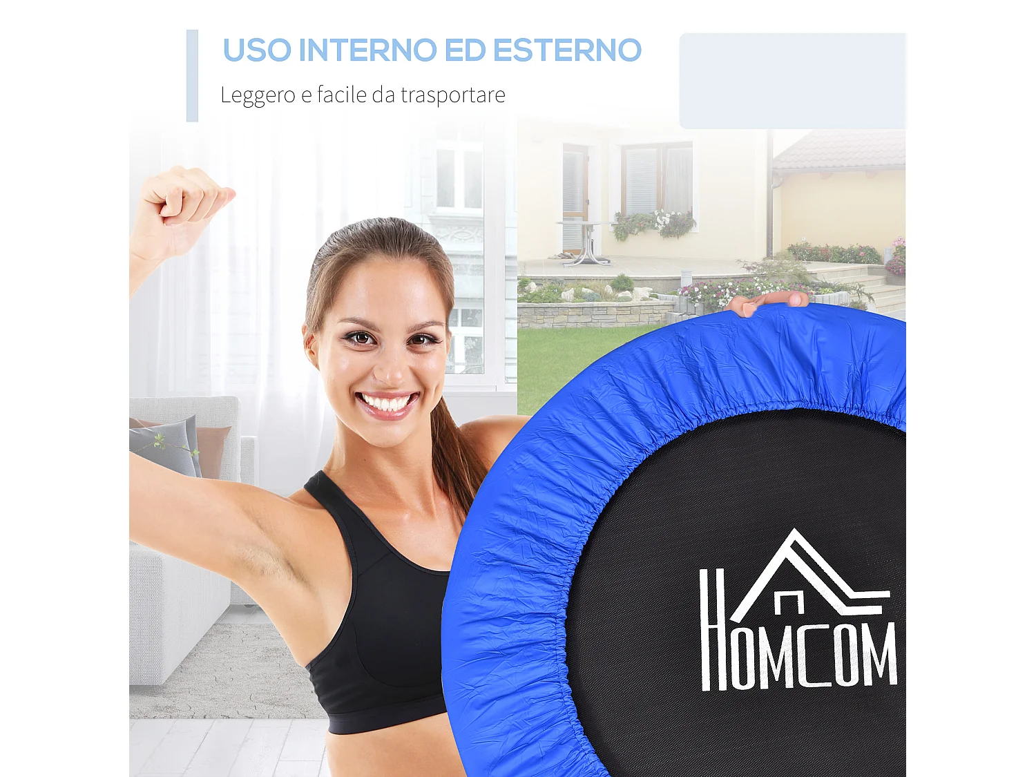 Trampolino elastico con 30 molle ø91x22.5 cm nero e blu