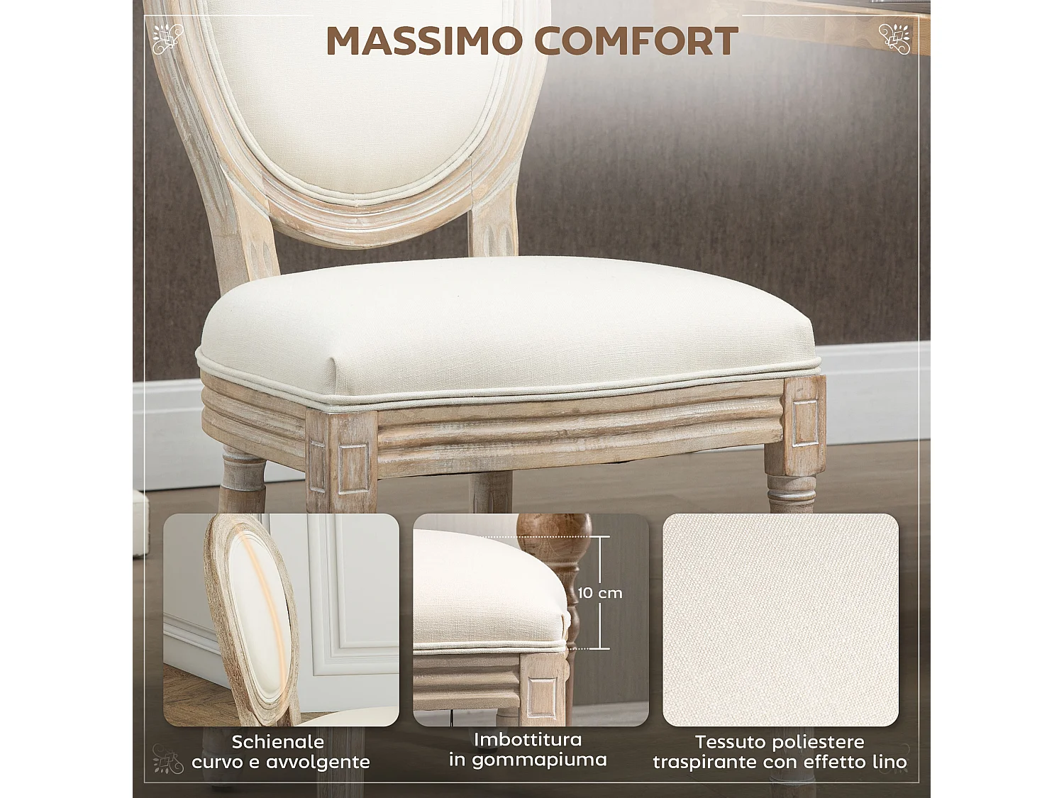 Set 2 sedie imbottite da pranzo sedie per soggiorno stile vintage rétro in legno