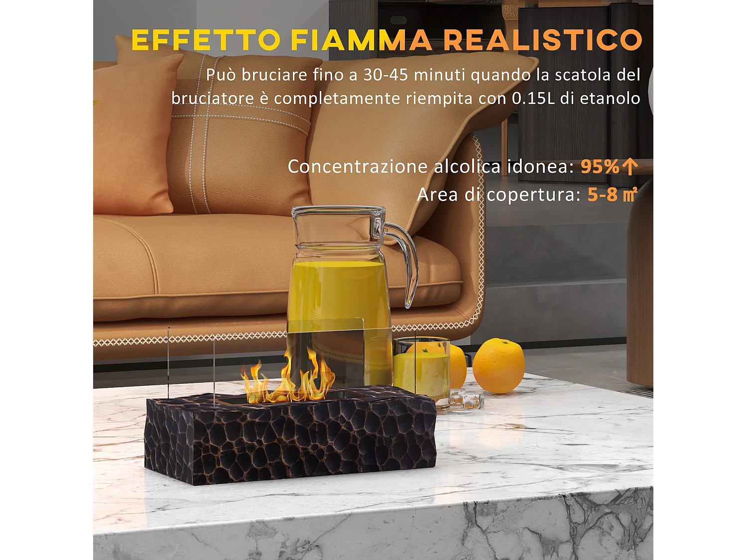 Camino a bioetanolo da tavolo bruciatore da 1.15l copertura 8㎡