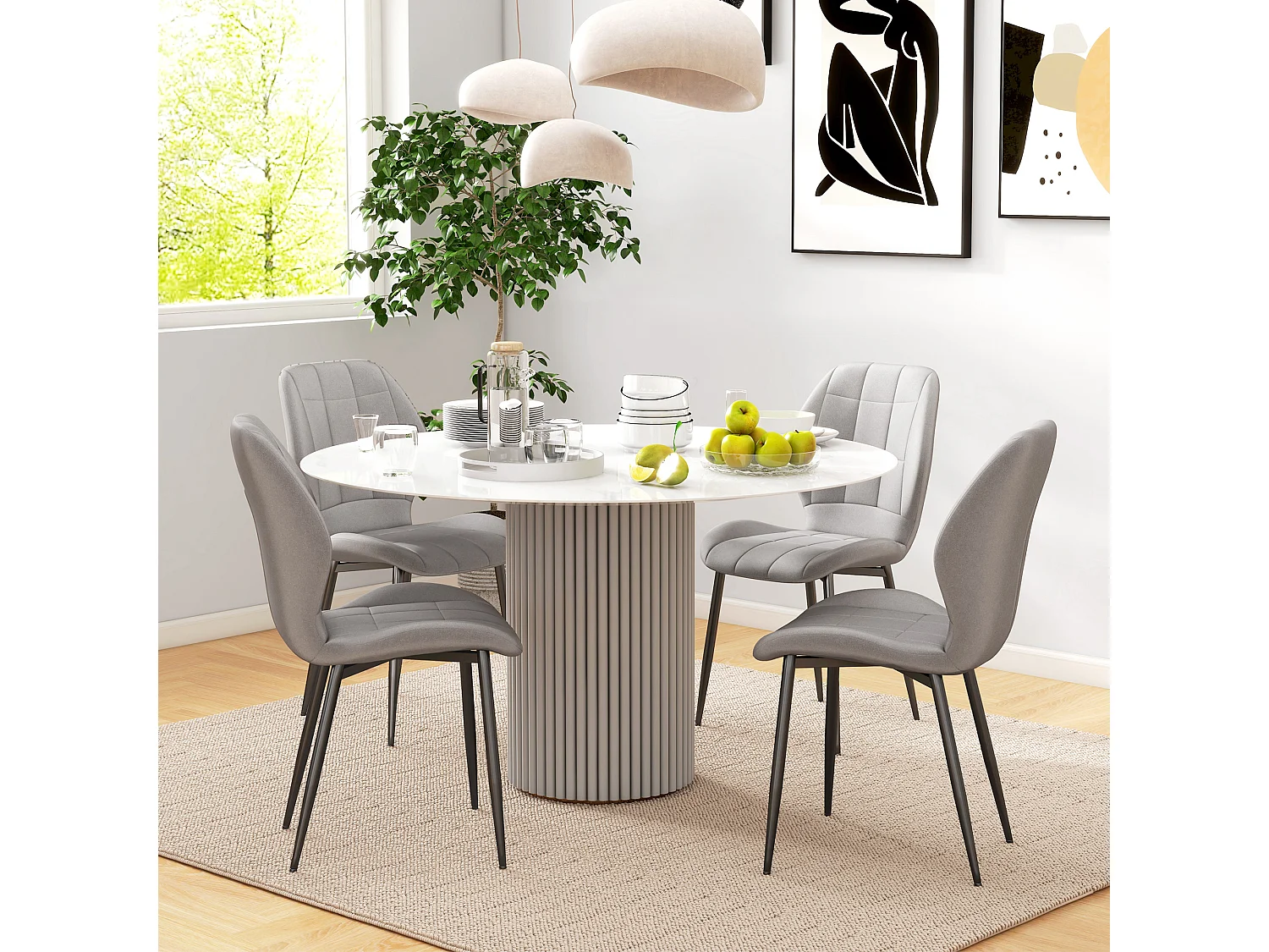 Set 4 sedie da pranzo moderne con rivestimento in flanella grigio