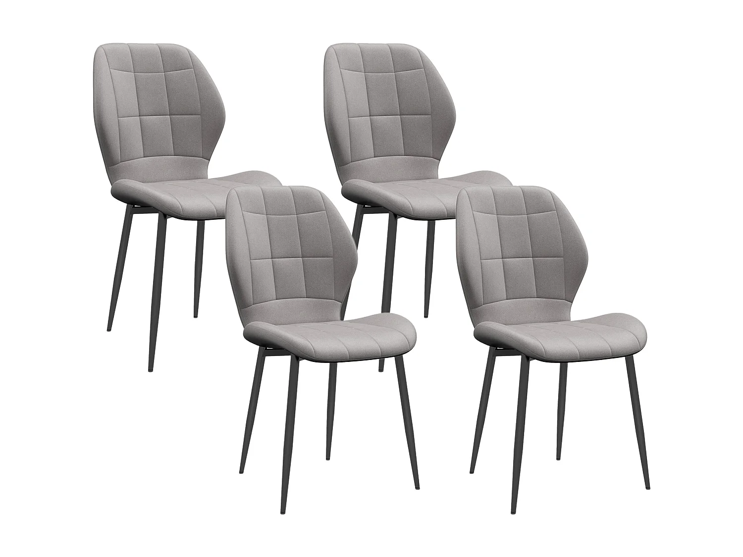 Set 4 sedie da pranzo moderne con rivestimento in flanella grigio