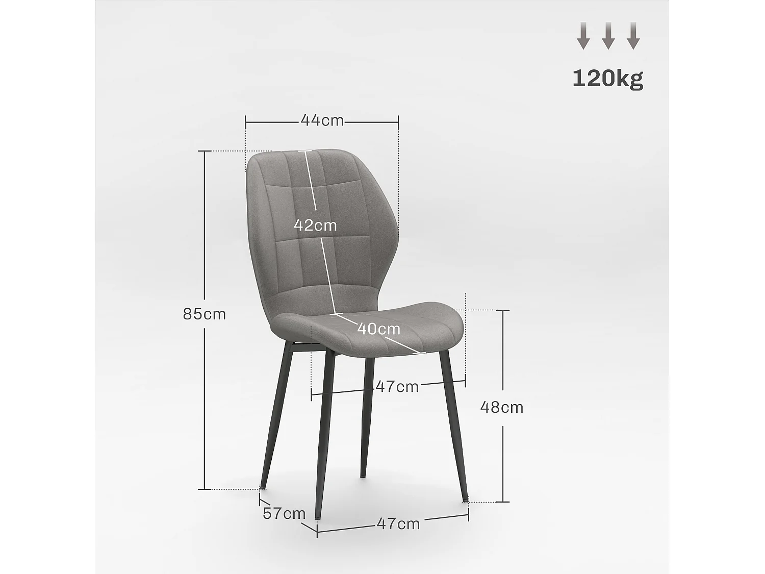 Set 4 sedie da pranzo moderne con rivestimento in flanella grigio