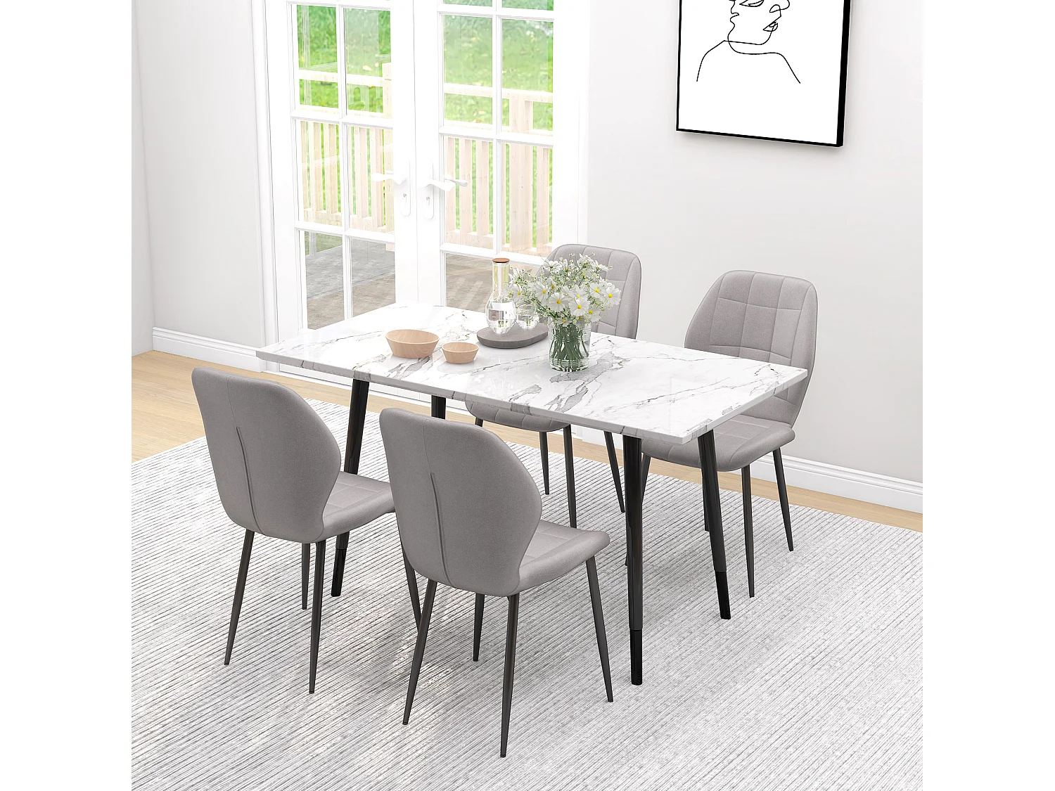 Set 4 sedie da pranzo moderne con rivestimento in flanella grigio