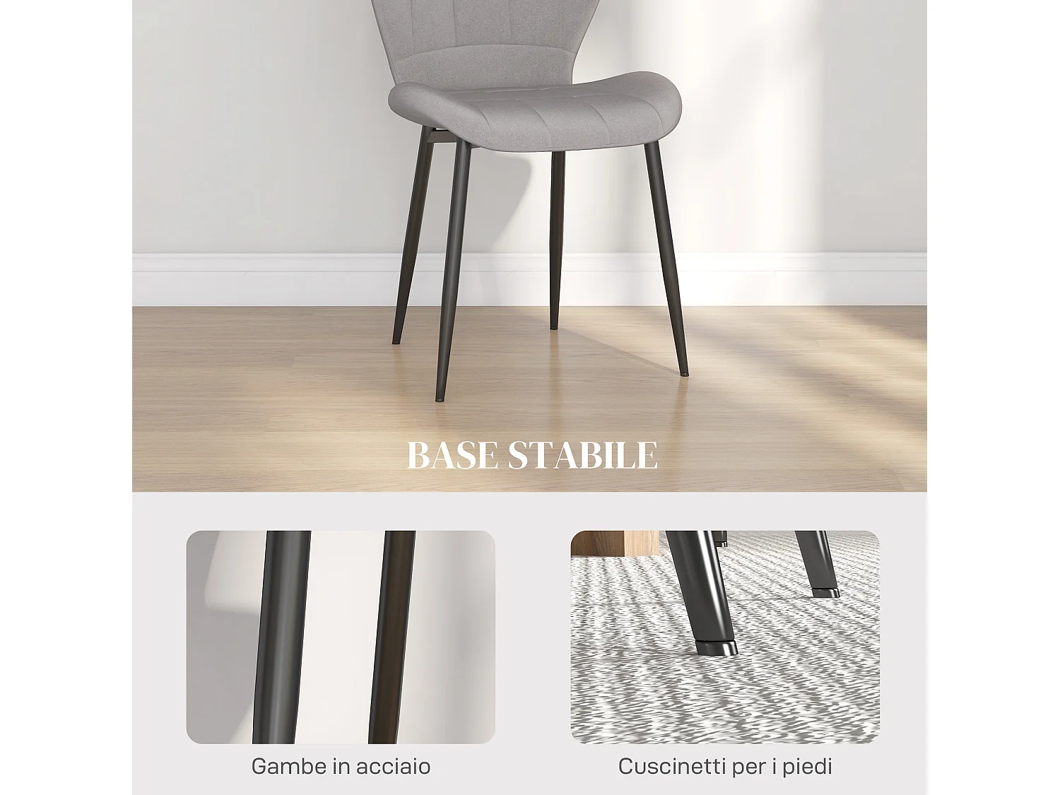 Set 4 sedie da pranzo moderne con rivestimento in flanella grigio