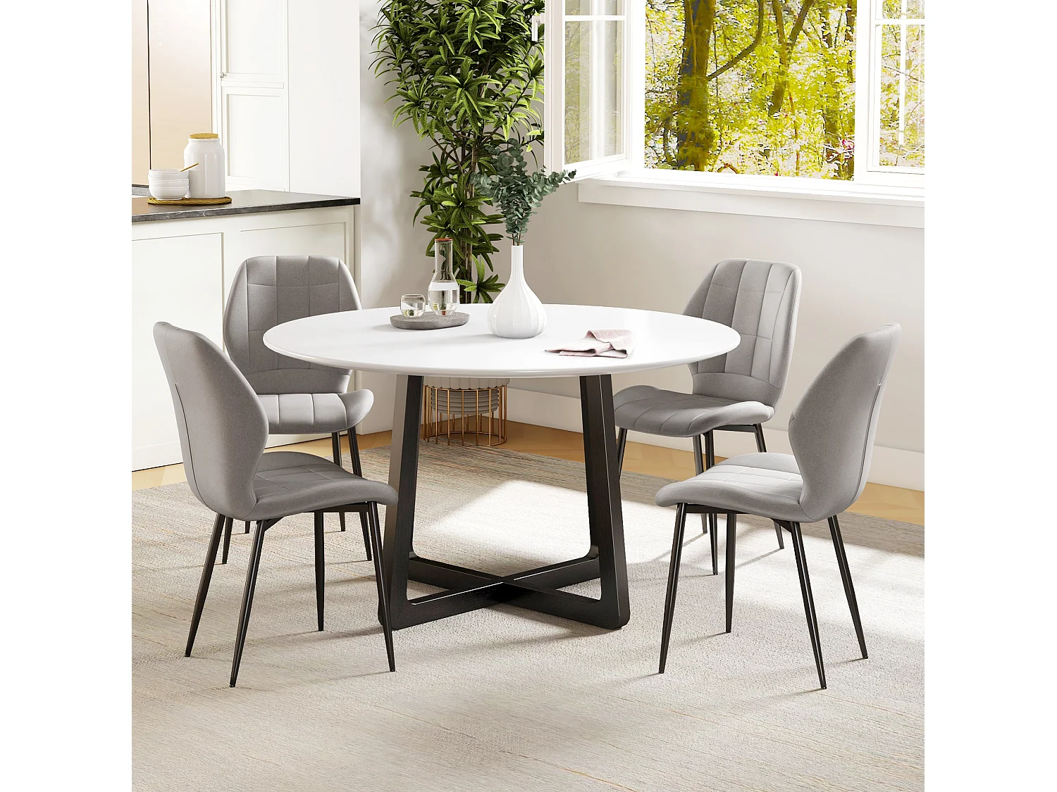 Set 4 sedie da pranzo moderne con rivestimento in flanella grigio