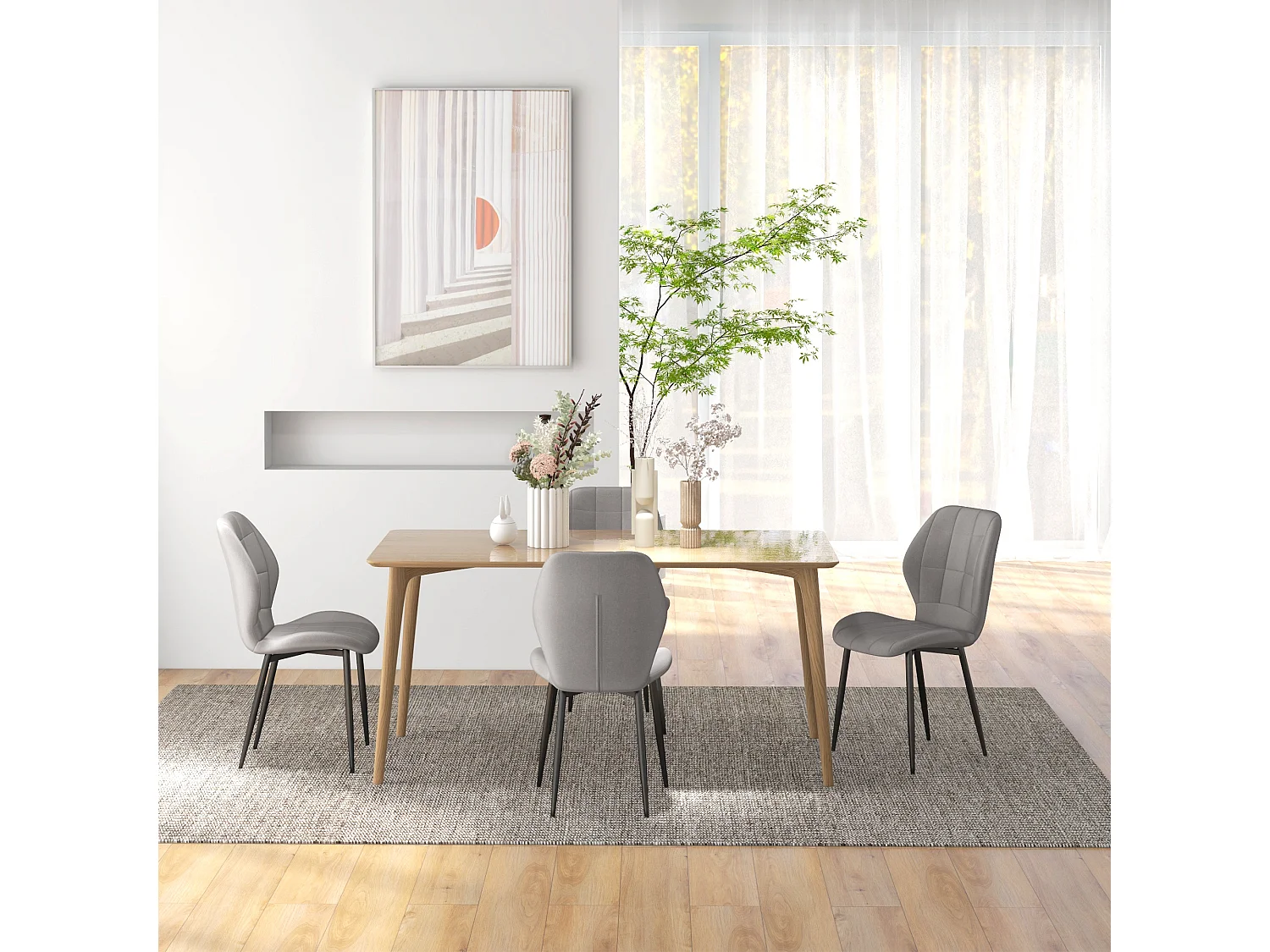 Set 4 sedie da pranzo moderne con rivestimento in flanella grigio