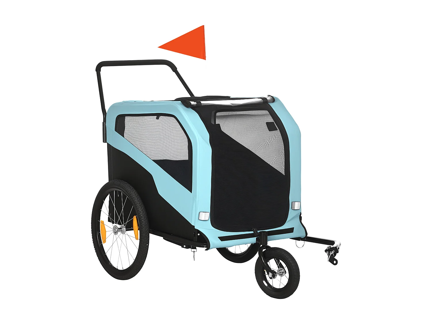 Rimorchio bici per cani 2 in 1 con 2 ingressi tasche portaoggetti blu