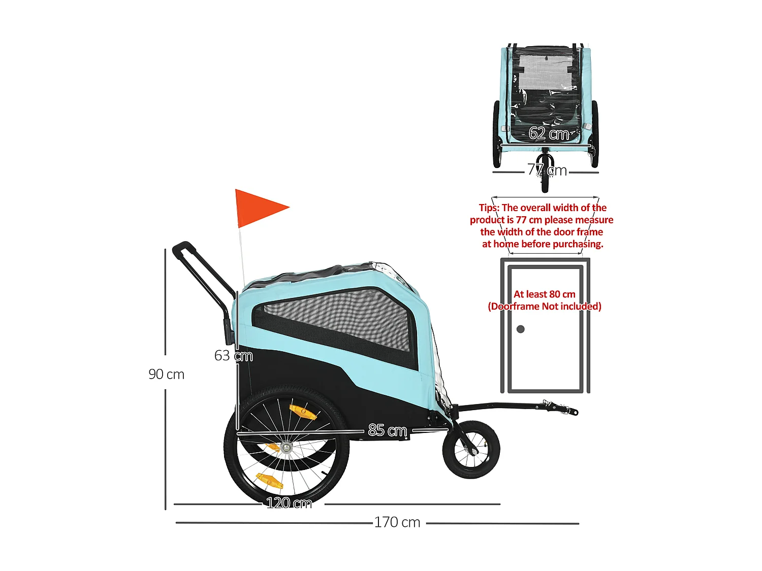 Rimorchio bici per cani 2 in 1 con 2 ingressi tasche portaoggetti blu