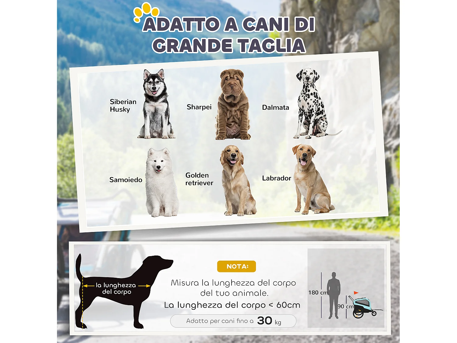Rimorchio bici per cani 2 in 1 con 2 ingressi tasche portaoggetti blu