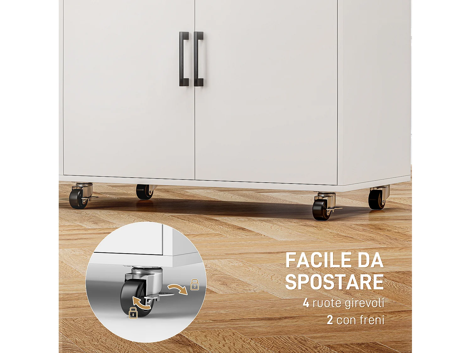 Mobile asse da stiro con armadietto a 2 ante e spazio aperto bianco